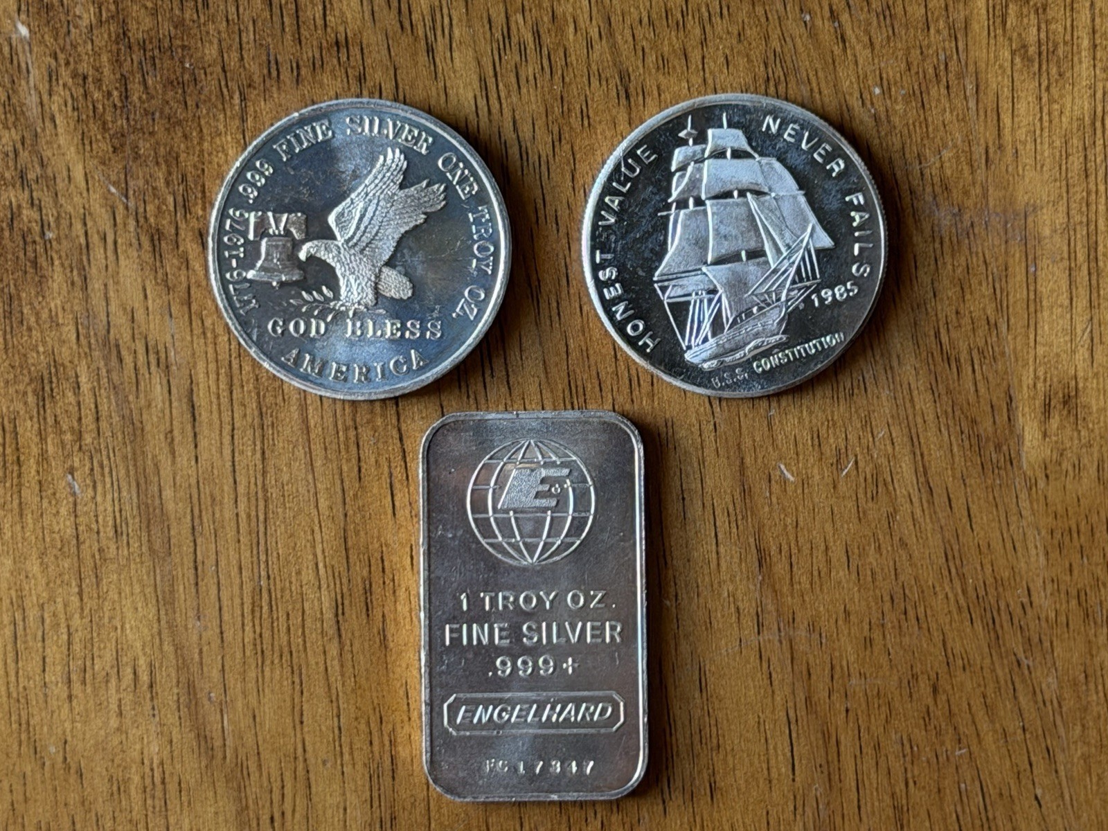 (Lot of 3) Vintage Silver Rounds & Bar .999 Engelhard, Liberty Mint & Tri-State (Lot of 3) Vintage Silver Rounds & Bar .999 Engelhard, Liberty Mint & Tri-State