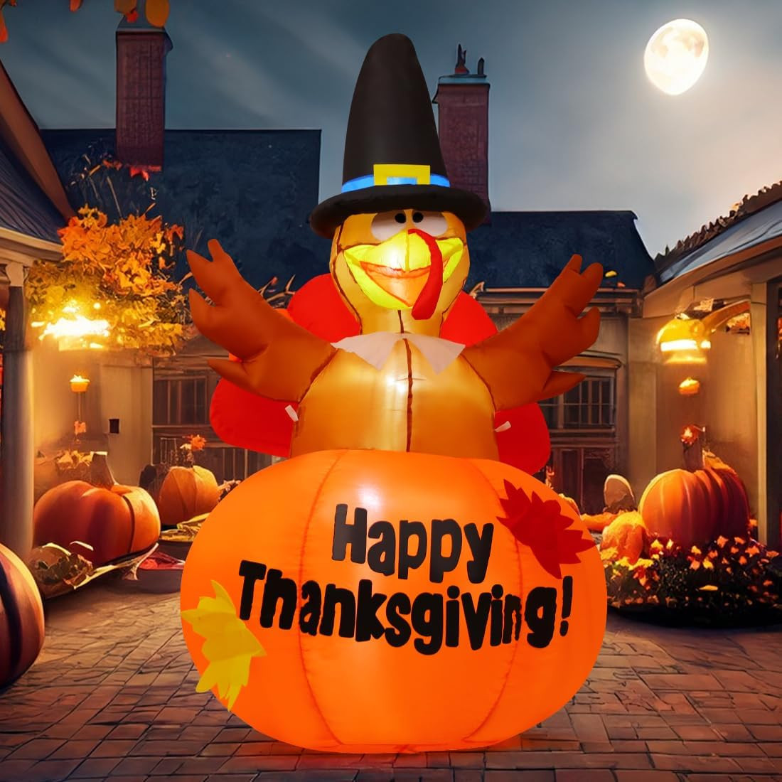 6 Ft Thanksgiving Inflatable Outdoor Decoration Turkey Blow up Yard with Pumpkin