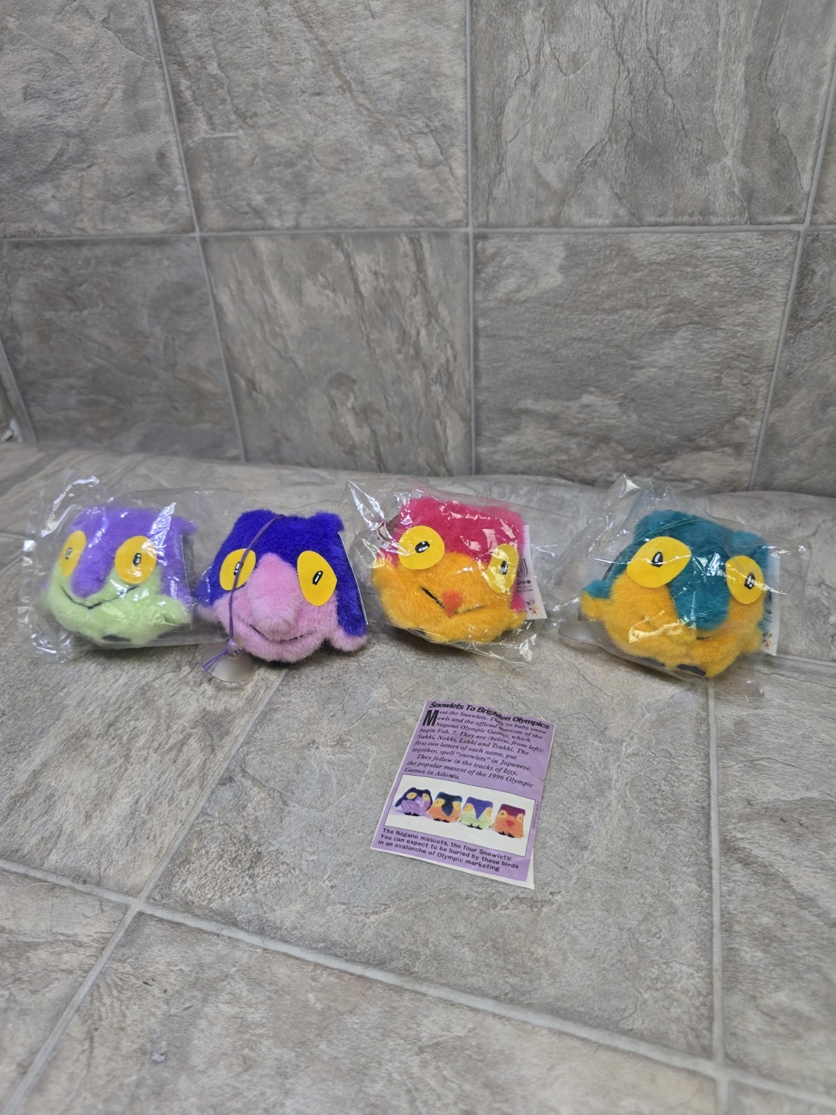 New 1998 Nagano Olympic Plush Mascot Complete Set Snowlets *window clingers*