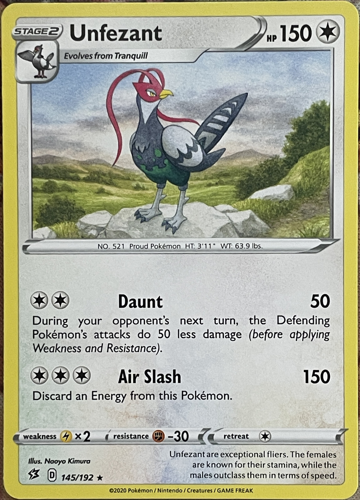 Unfezant Rare - 145/192 - Rebel Clash Pokemon 2020