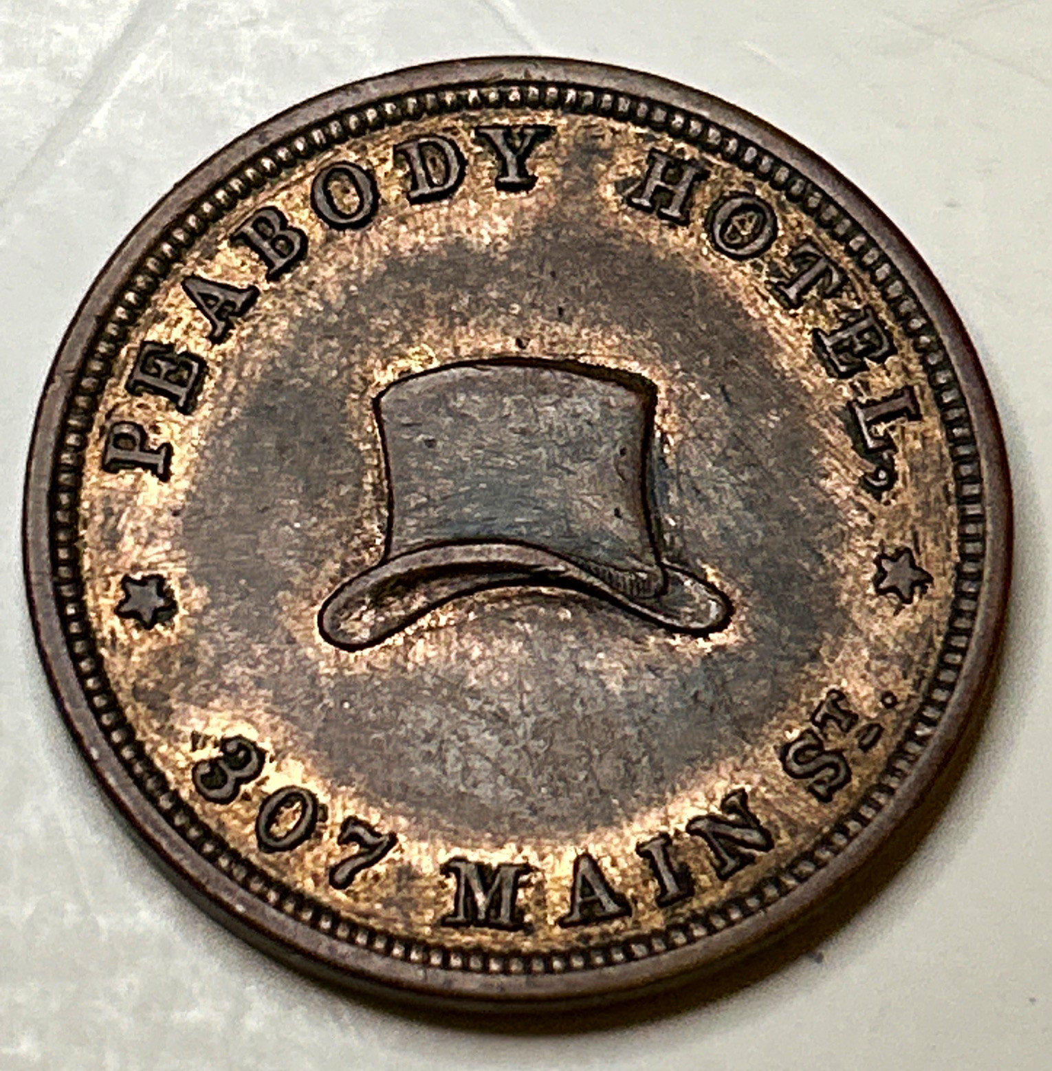 #112. 1850's Memphis Tennessee Merchant Token Francisco & Wiggins Hatters #112. 1850's Memphis Tennessee Merchant Token Francisco & Wiggins Hatters
