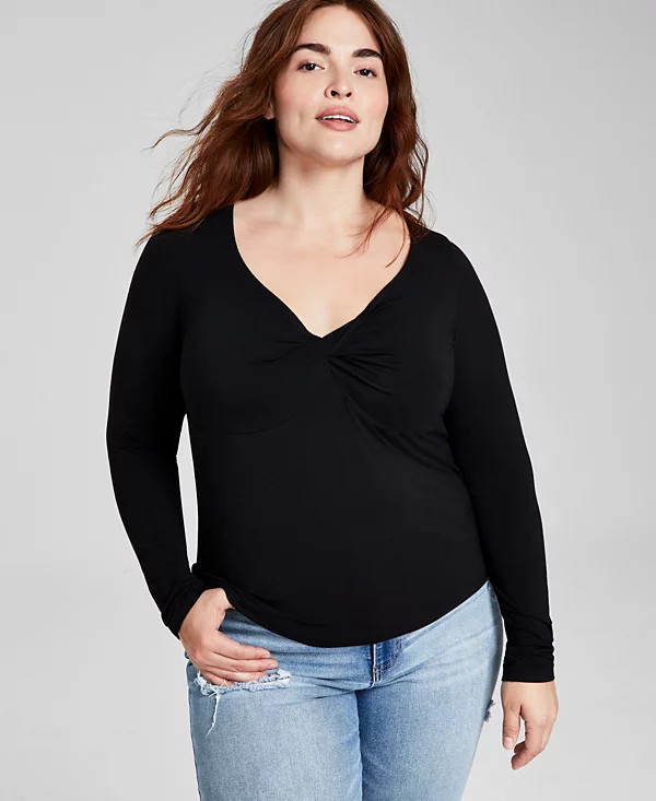 And Now This Womens Trendy Plus Size 4X Long Sleeve Twisted V-Neck Top Black 733 And Now This Womens Trendy Plus Size 4X Long Sleeve Twisted V-Neck Top Black 733