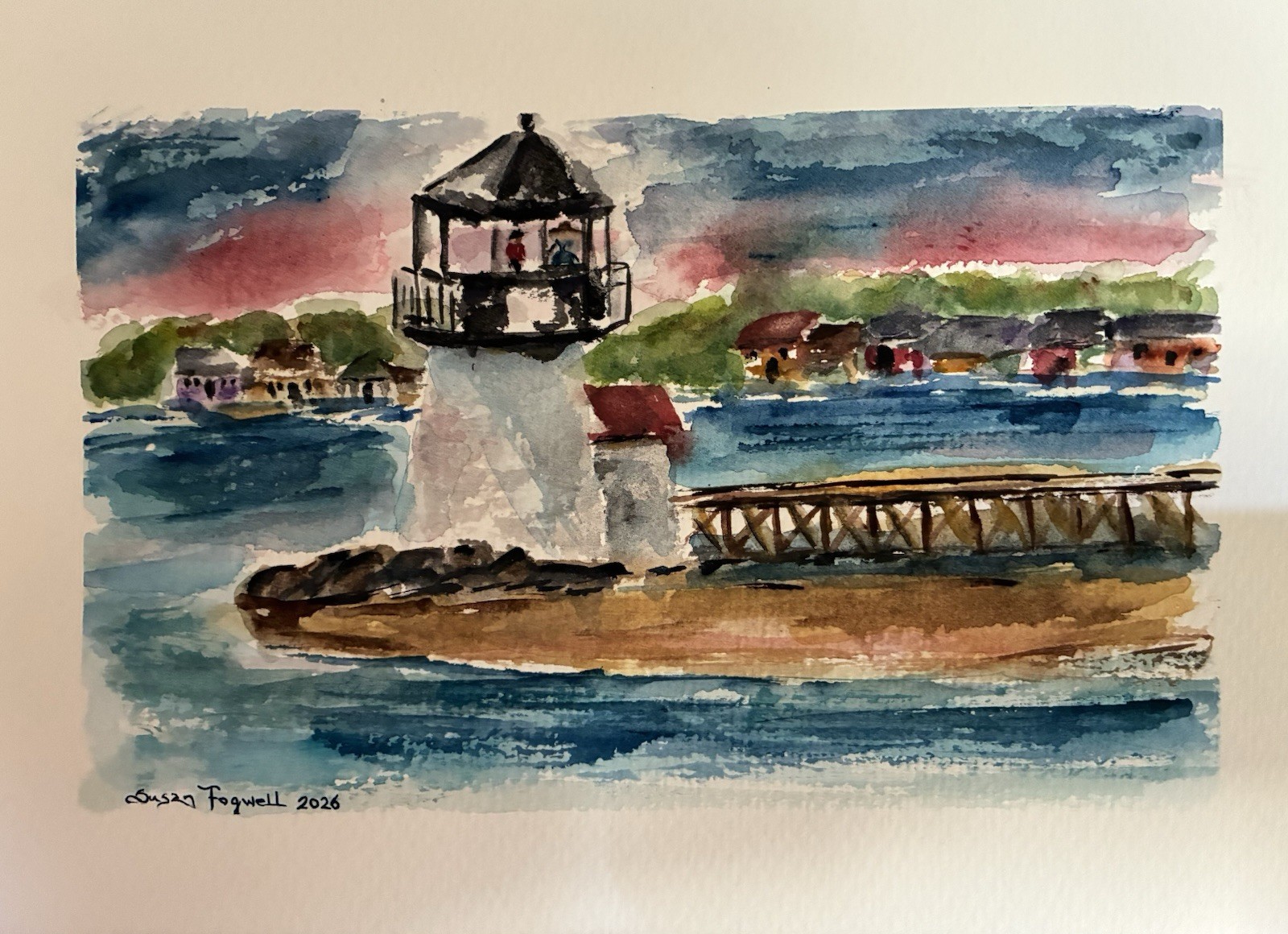 Brant Point Lighthouse Nantucket Original Watercolor By Susan Fogwell 10”x7”New