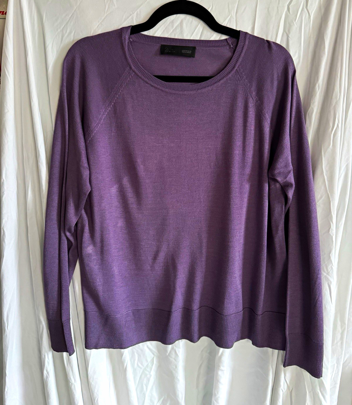 Zara Dusty Purple Mauve Lightweight Knit Sweater Size M Raglan Sleeve