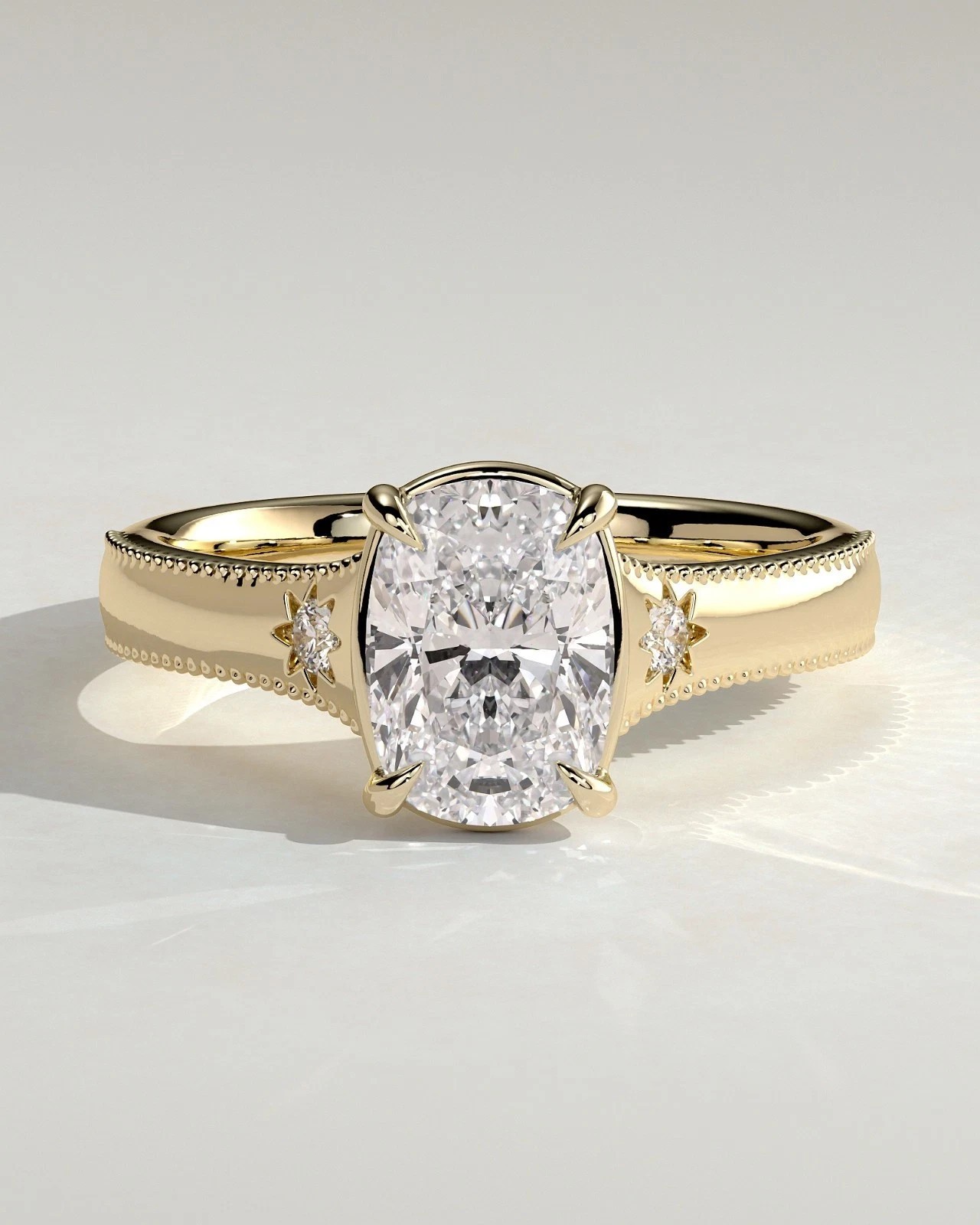 IGI Certified 2CT Elongated Cushion Lab Grown Diamond 14K Gold Engagement Ring