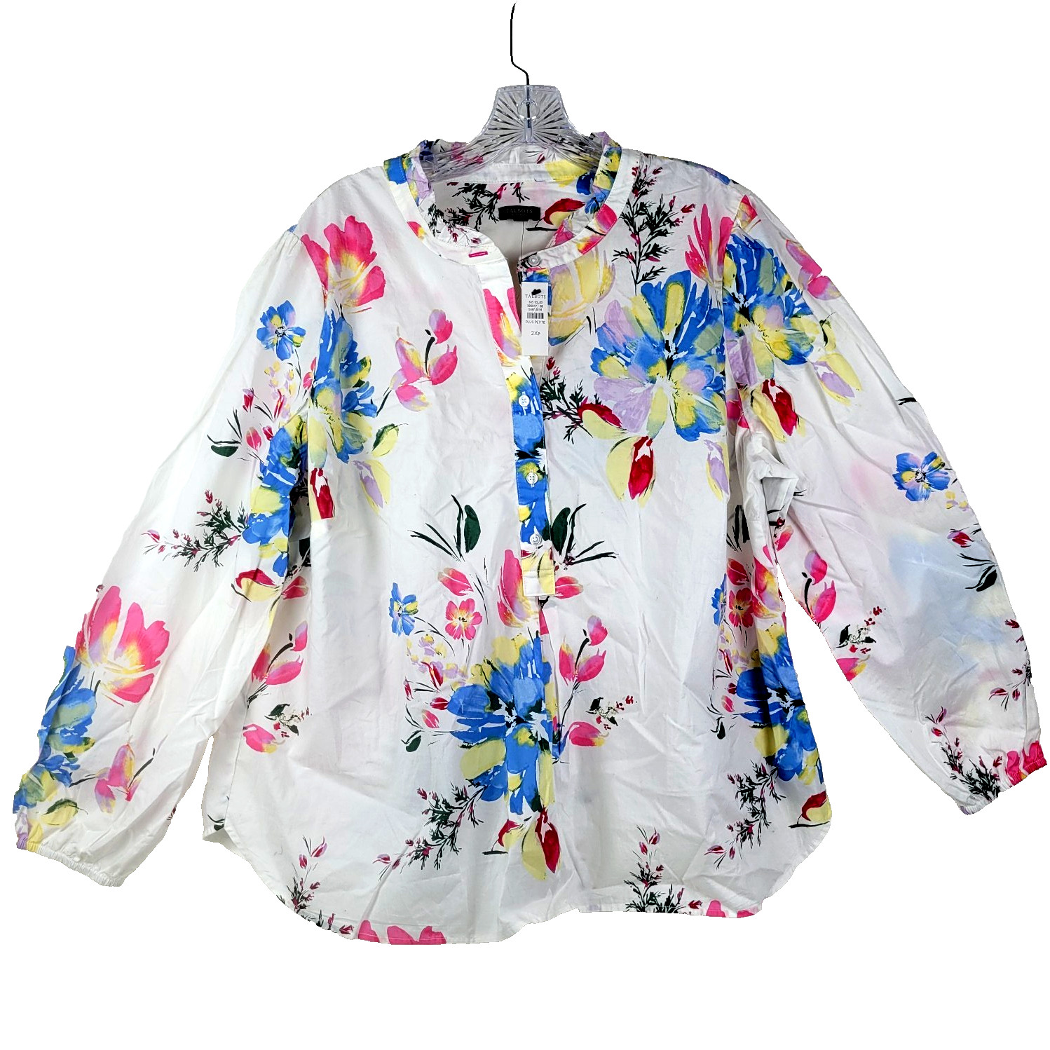 NEW Talbots Plus Petite Women Blouse Sz 2XP Long Sleeve 5 Button Down Multi Cott NEW Talbots Plus Petite Women Blouse Sz 2XP Long Sleeve 5 Button Down Multi Cott