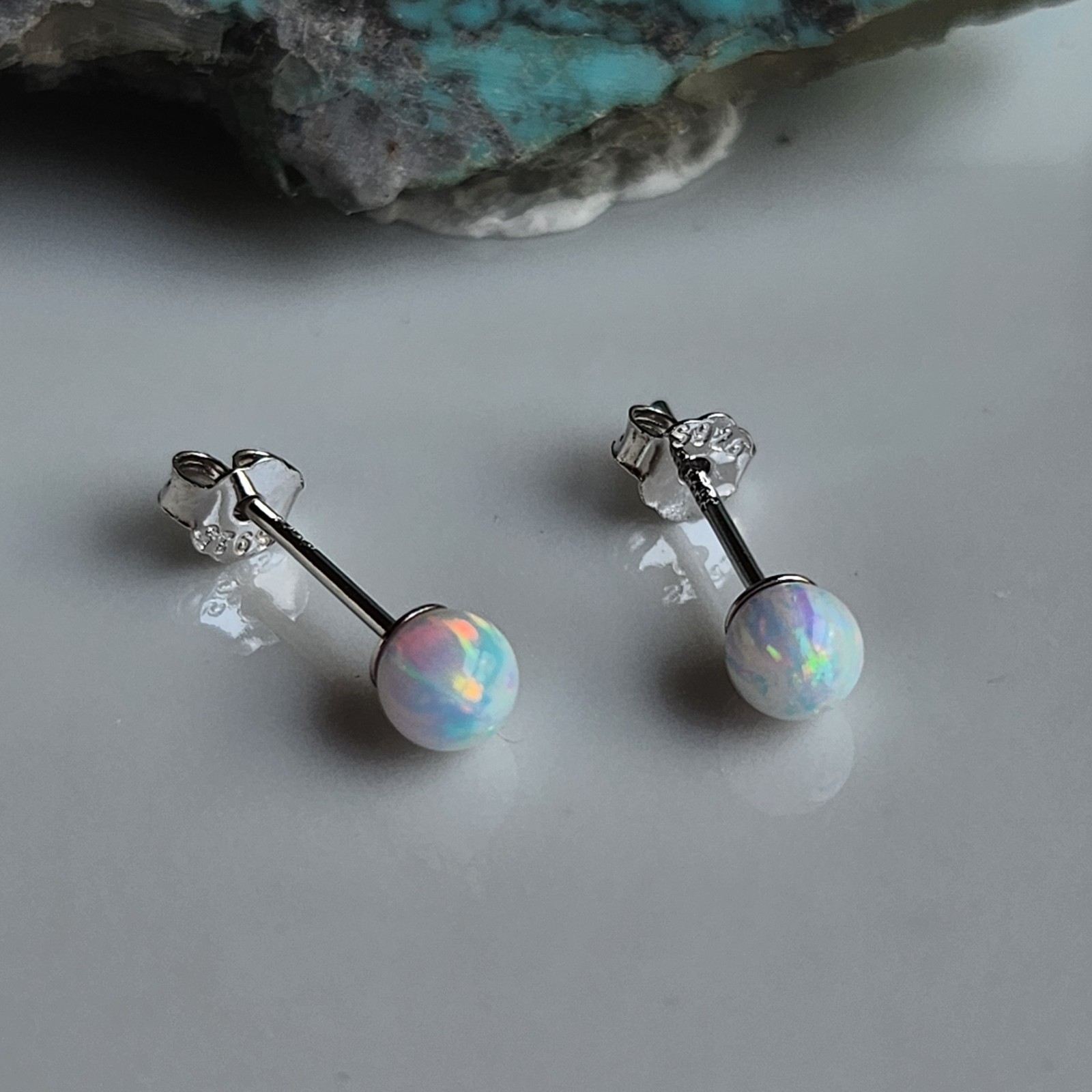 925 Sterling Silver 4mm Natural Round White Fire Opal Dainty Earrings Push Back 925 Sterling Silver 4mm Natural Round White Fire Opal Dainty Earrings Push Back
