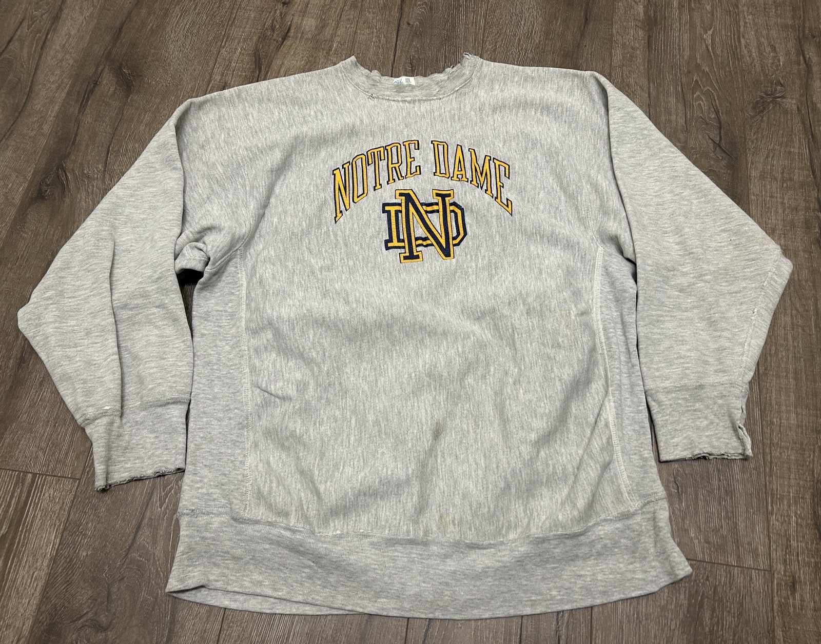 Champion Reverse Weave Notre Dame Sweatshirt Distressed USA XXL Vintage 90s