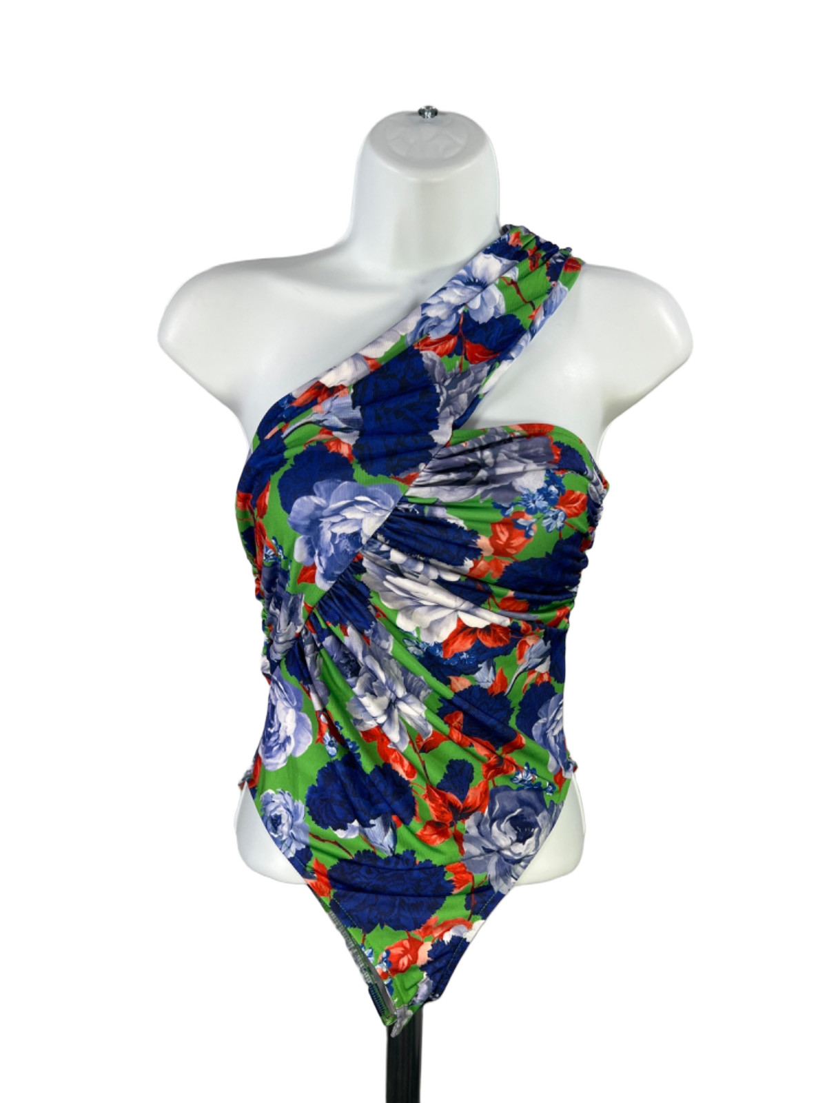 ZARA Women\'s Multicolor Floral Faux Wrap Asymmetrical One Shoulder Bodysuit - S ZARA Women\'s Multicolor Floral Faux Wrap Asymmetrical One Shoulder Bodysuit - S