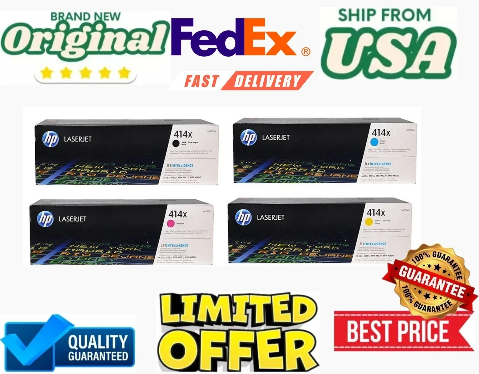 New HP 414X High Yield Toner Cartridge Set (Black/Cyan/Magenta/Yellow)