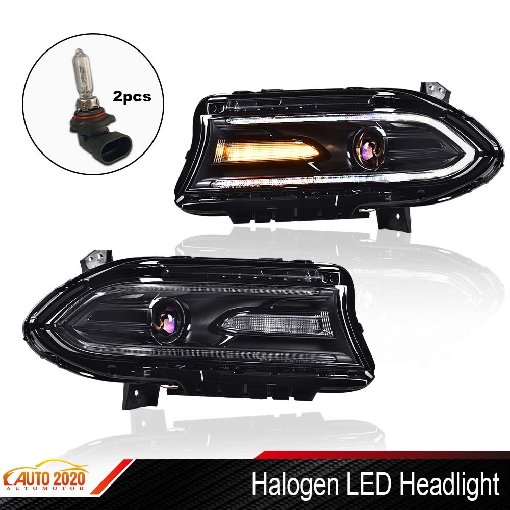 LED DRL Projector Halogen Headlights Pair Fits 2015-2022 Dodge Charger L & R