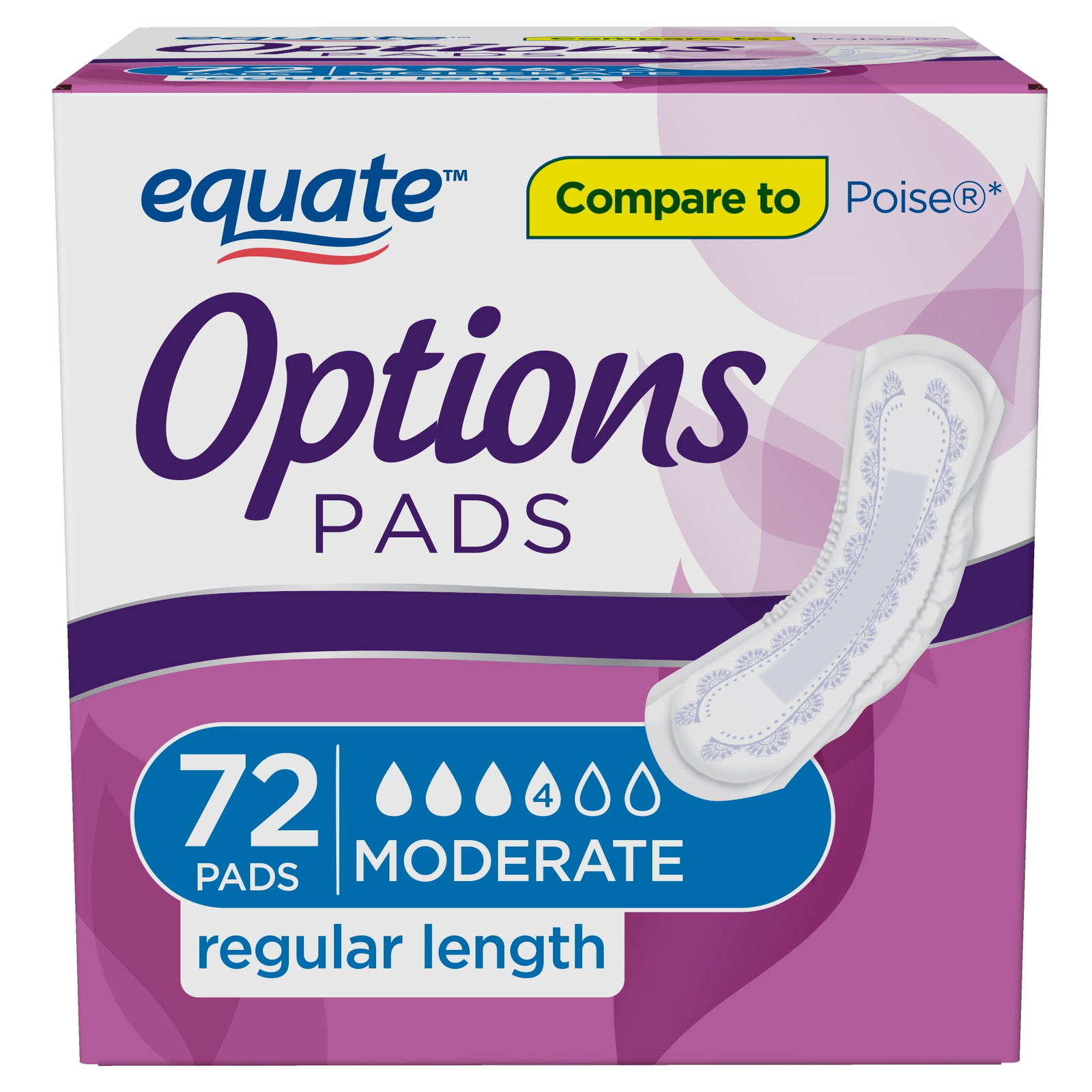 Equate Options Women\'s Moderate-Regular Incontinence Pads,72 count Equate Options Women\'s Moderate-Regular Incontinence Pads,72 count