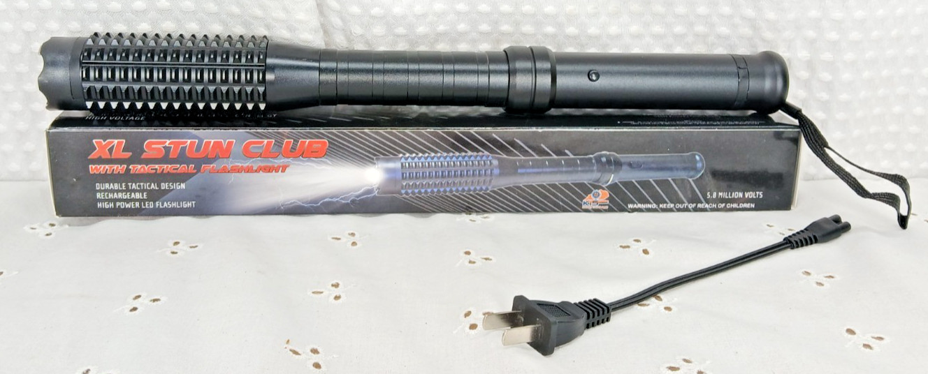XL STUN GUN CLUB NIGHTSTICK  5.8 MILLION W/ TACTICAL LED FLASHLIGHT RECHARGEABLE