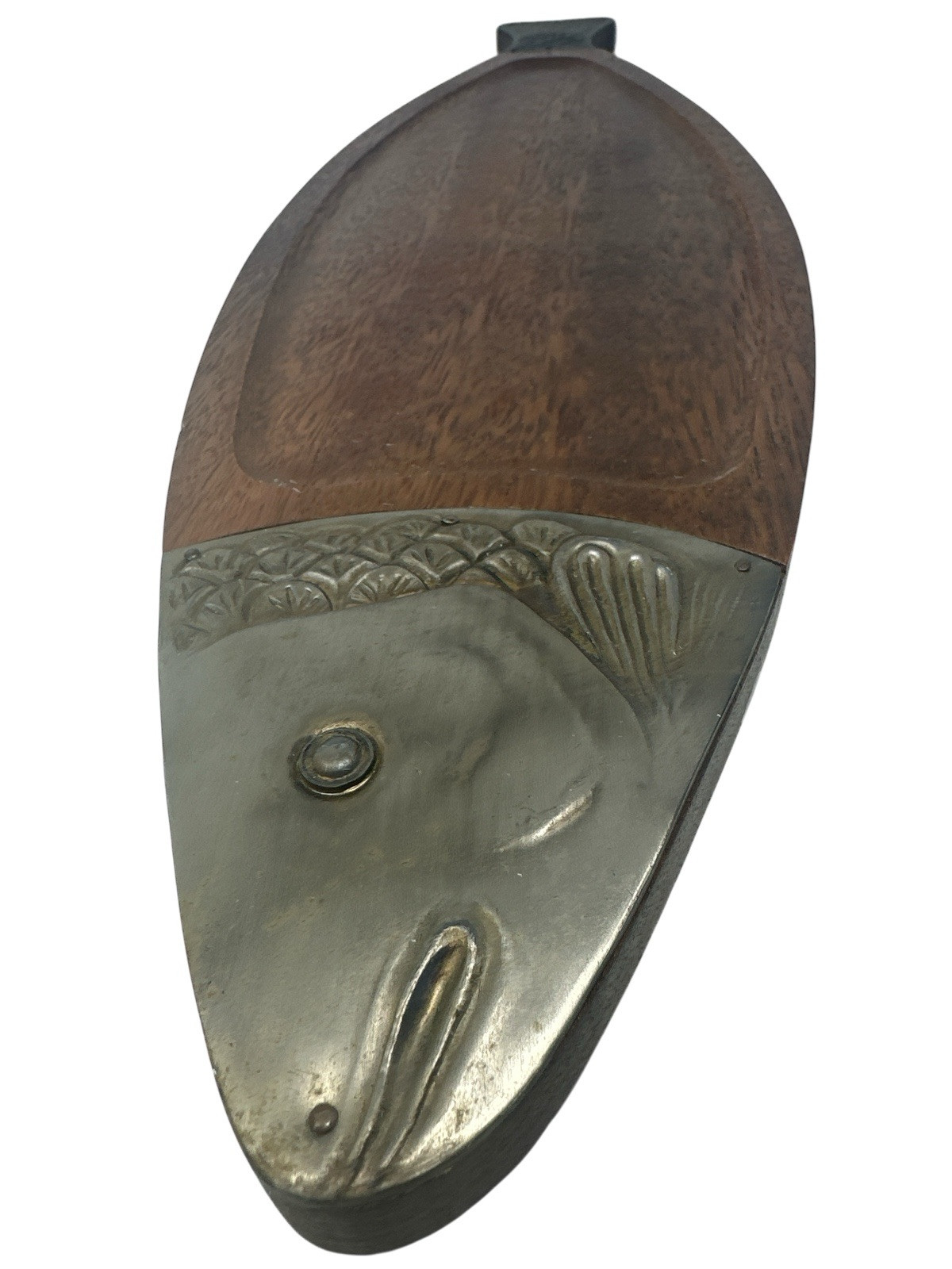 RARE 1960’s MCM Fish Platter Teak Pewter Serving Board Japan 26.5” MINT w/BOX