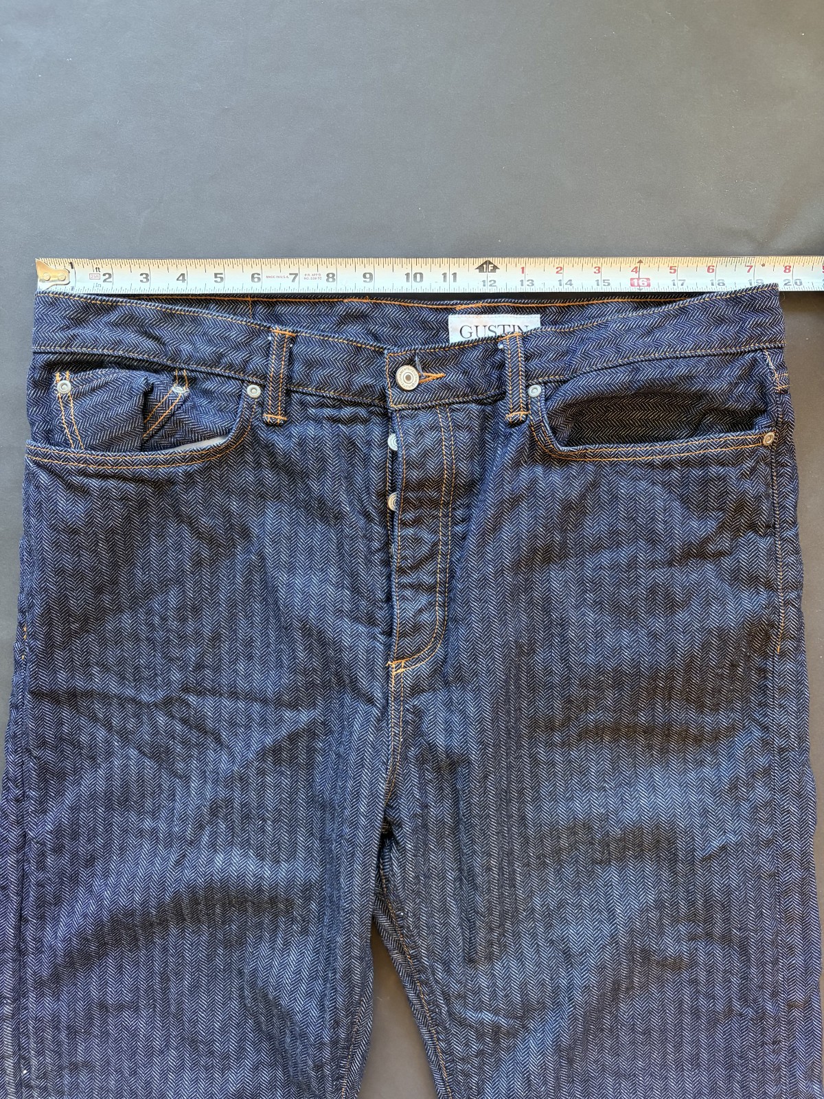 Gustin #562 Selvedge Herringbone Denim Jeans Men Size 40 Raw Indigo USA