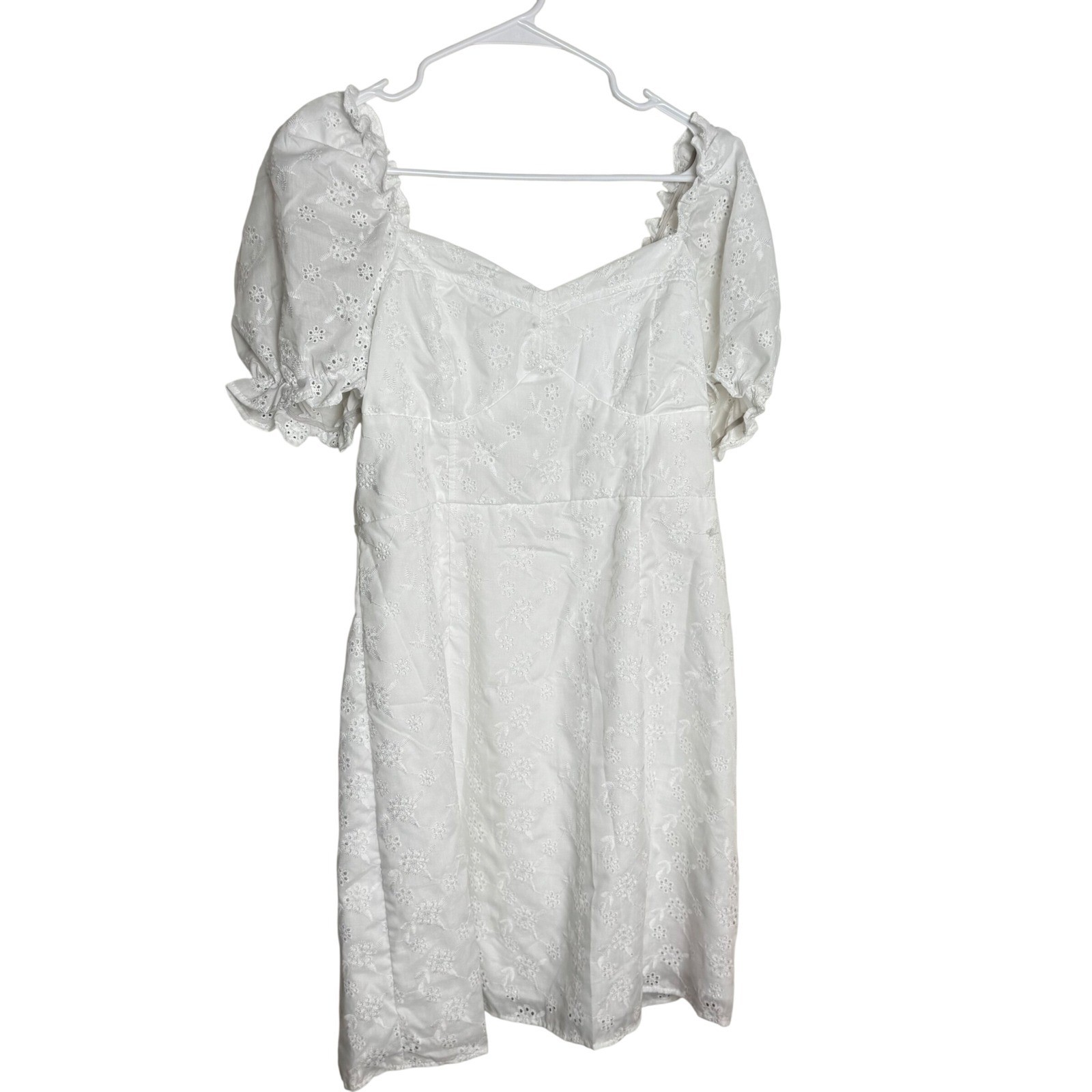 White Eyelet Puff Sleeve Sweetheart Neck Dress Bride Shein Curve NWT 0XL