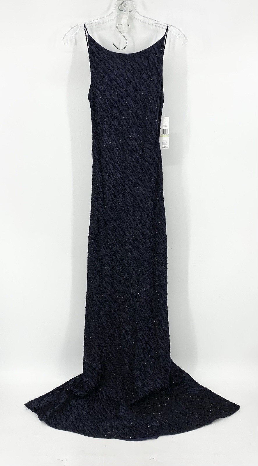 Carmen Marc Valvo Collection Long Beaded Gown Midnite Size 4 Backless Zip NWT