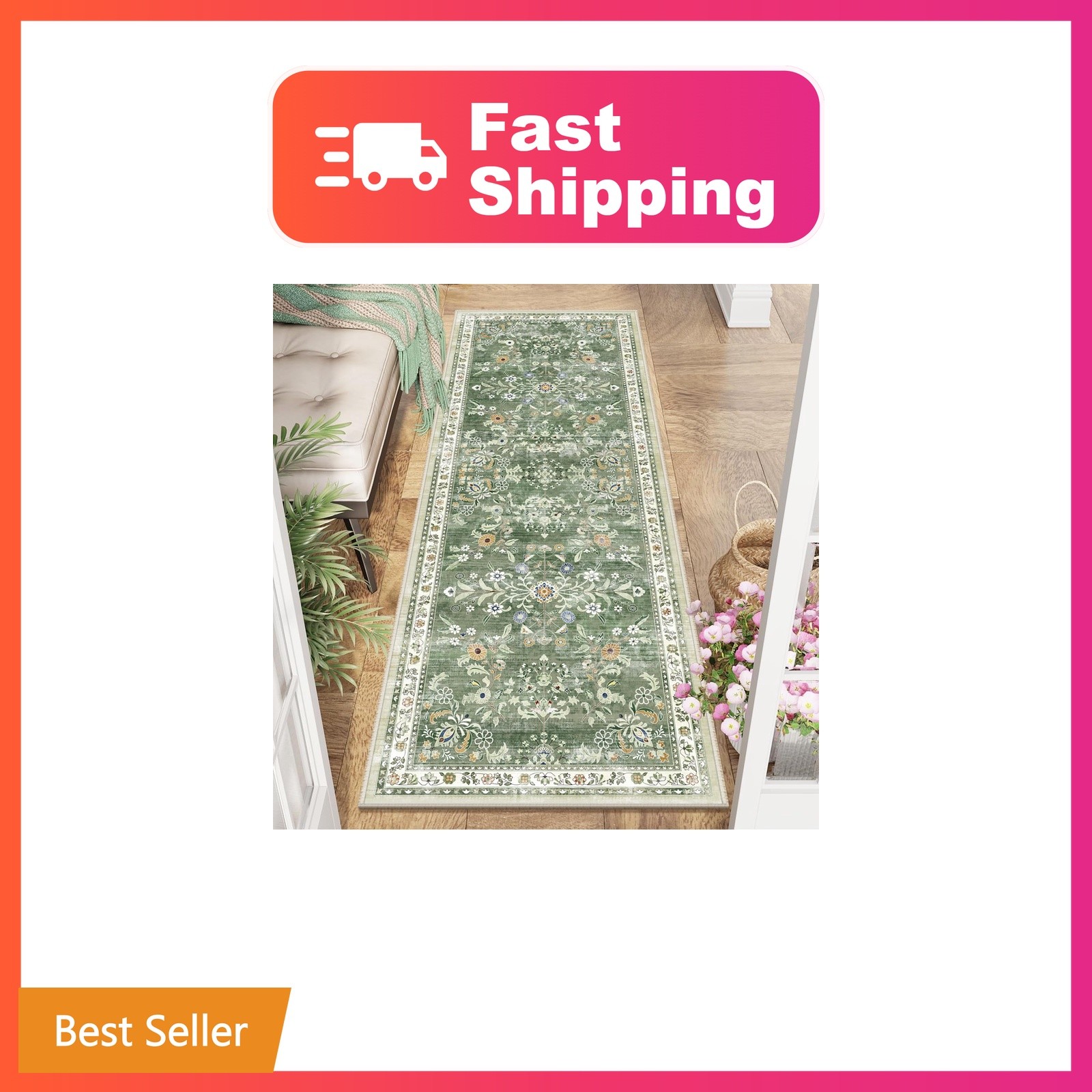 Yamaziot 2x6 Washable Hallway Runner Rug Non Slip Floral Carpet, Sage Green |...