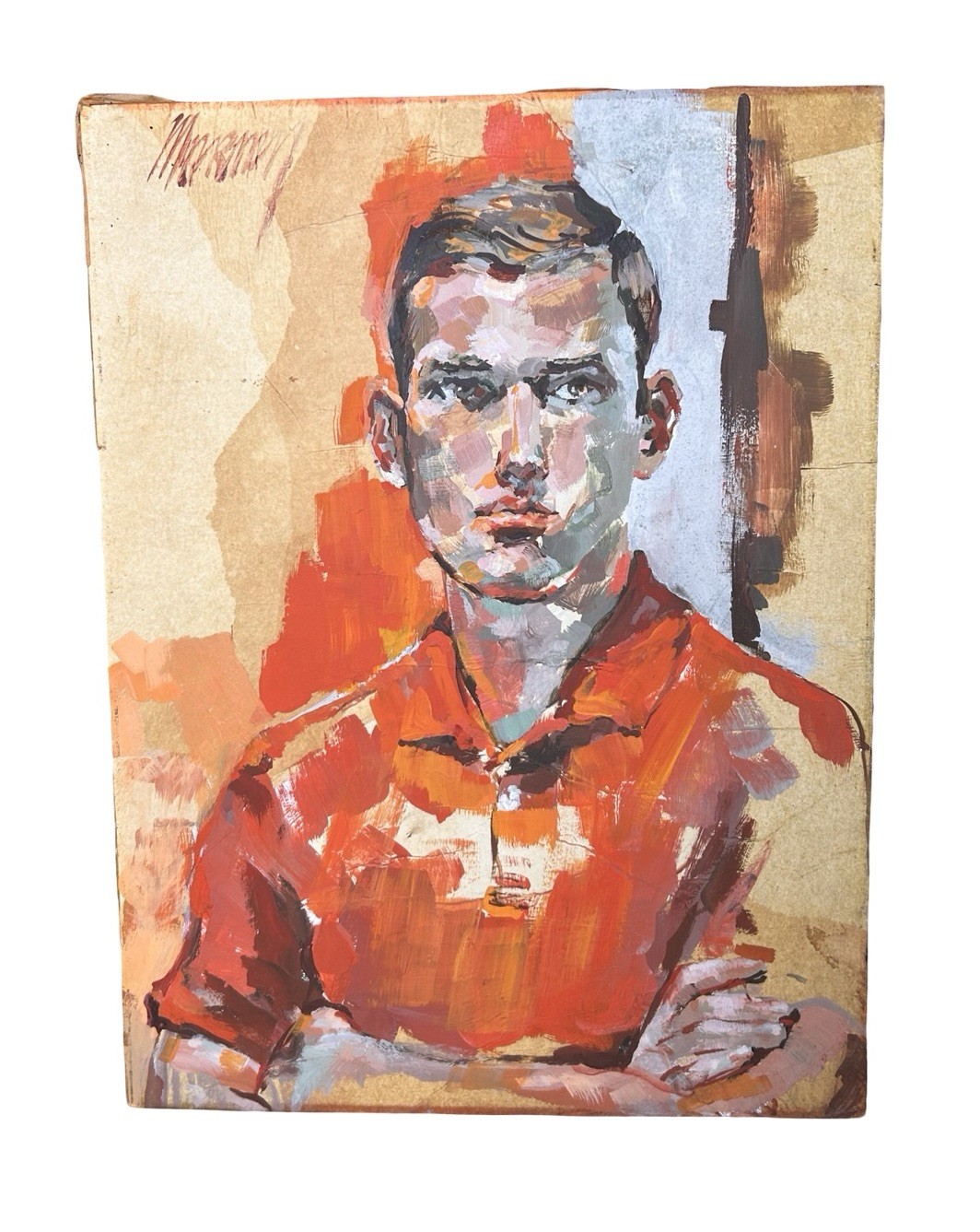 Marian Smith Original Oil Painting Young Male Figurative Folded Arms 24” X 18” Marian Smith Original Oil Painting Young Male Figurative Folded Arms 24” X 18”