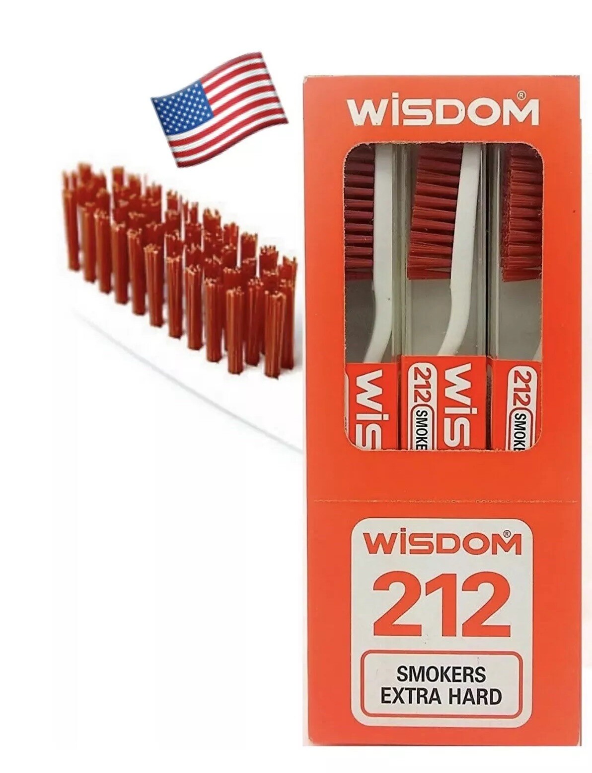 3X Wisdom 212 Smokers Extra Hard Brown Bristle Tooth Brush.USA Seller