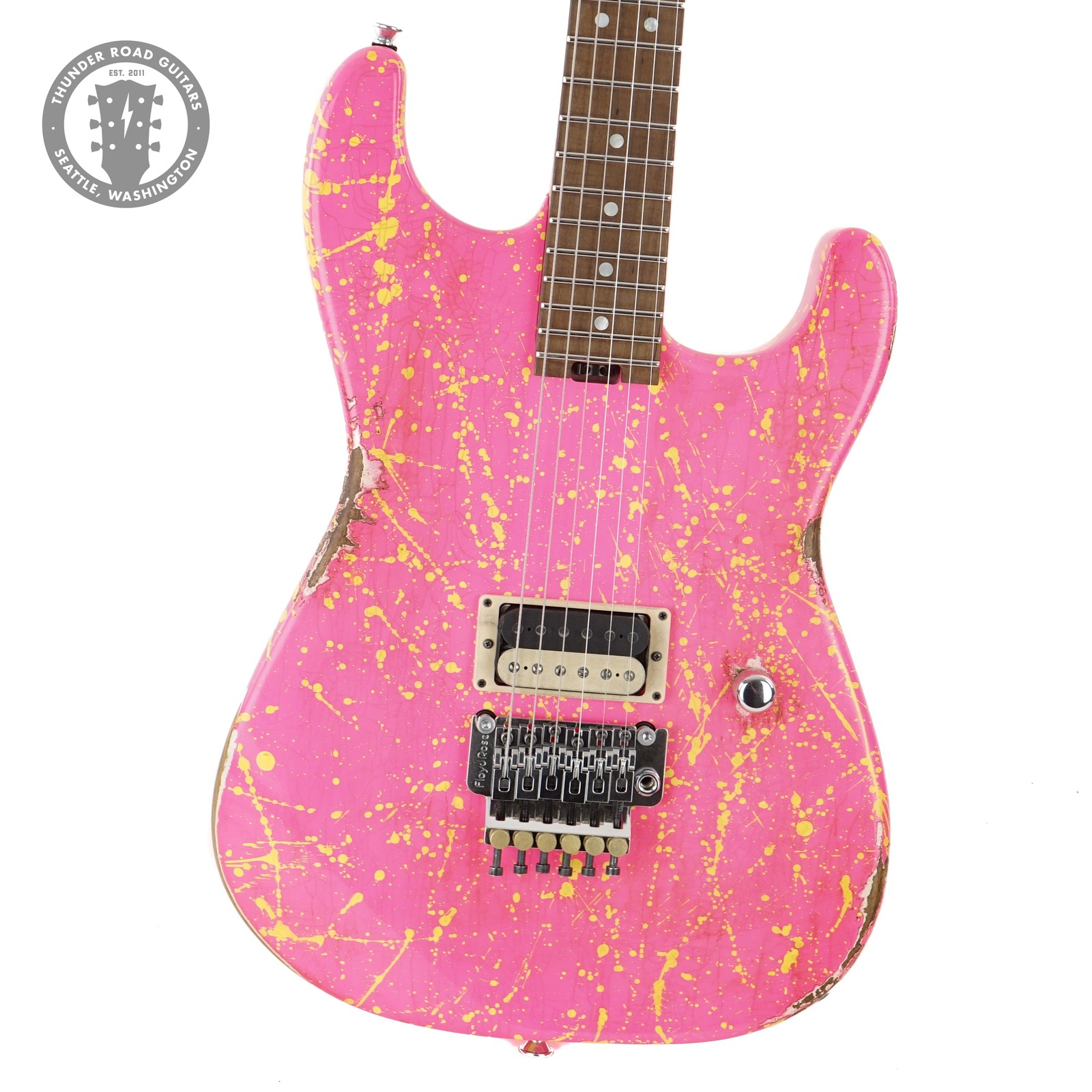 New Jackson Custom Shop Thunder Mod San Dimas Pink with Yellow Splatter New Jackson Custom Shop Thunder Mod San Dimas Pink with Yellow Splatter