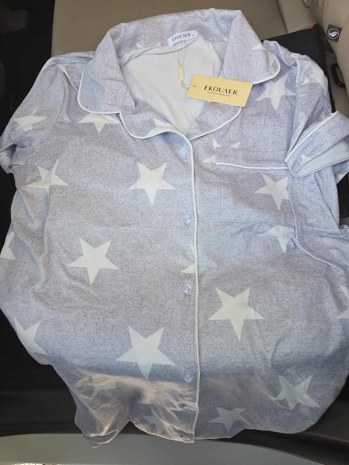 Ekouaer Medium Grey And White Stars Sleepshirt New With Tags In Bag Ekouaer Medium Grey And White Stars Sleepshirt New With Tags In Bag
