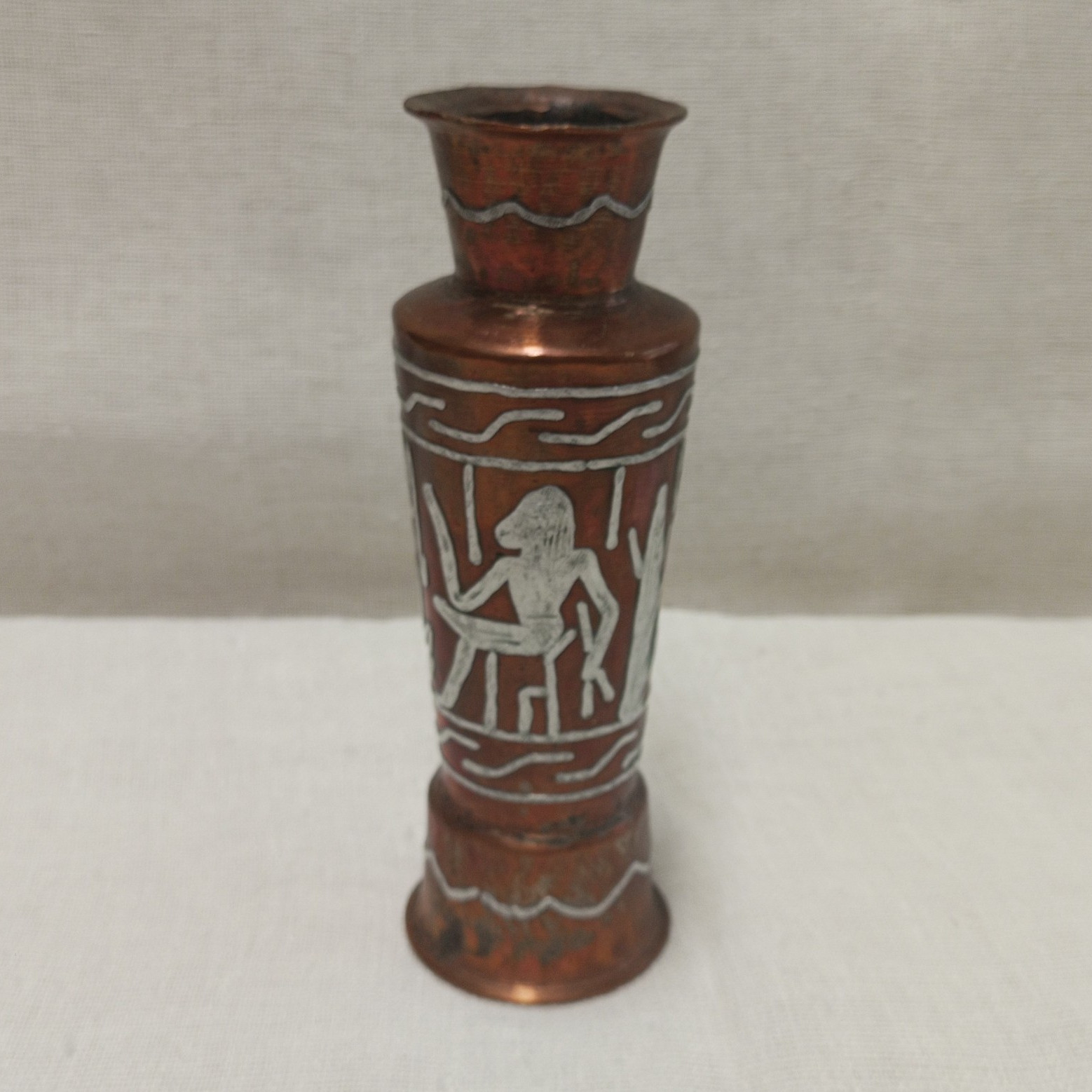 Copper Egyptian Vase With Silver Textured Design Cairoware Vase 5.5\