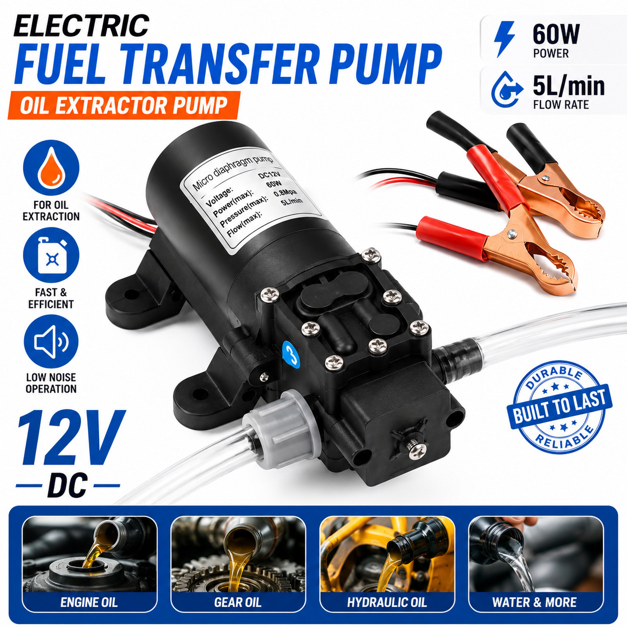 DC 12V 5L Oil Transfer Pump Fluid Extractor Suction Vacuum Change Scavenge Kit DC 12V 5L Oil Transfer Pump Fluid Extractor Suction Vacuum Change Scavenge Kit