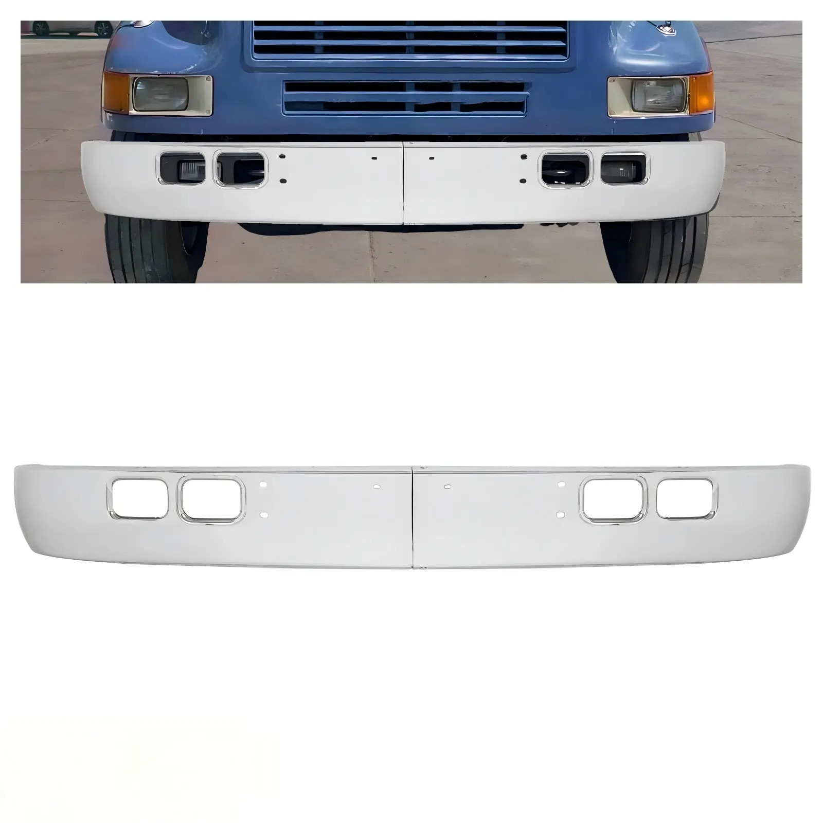 For 1989-2003 International 4600-4900 / 8100 2PCS Chrome Bumper W/ Fog Holes Tow
