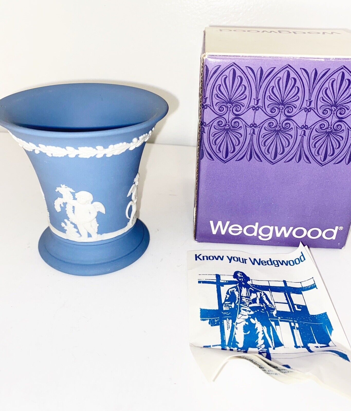 Vintage Wedgwood Jasper Posy Pot Four Seasons Cupids Posy Vase Vintage Wedgwood Jasper Posy Pot Four Seasons Cupids Posy Vase