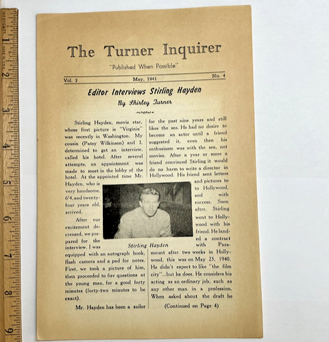 1941 Turner Inquirer Stirling Hayden Interview Shirley Turner Amateur Press