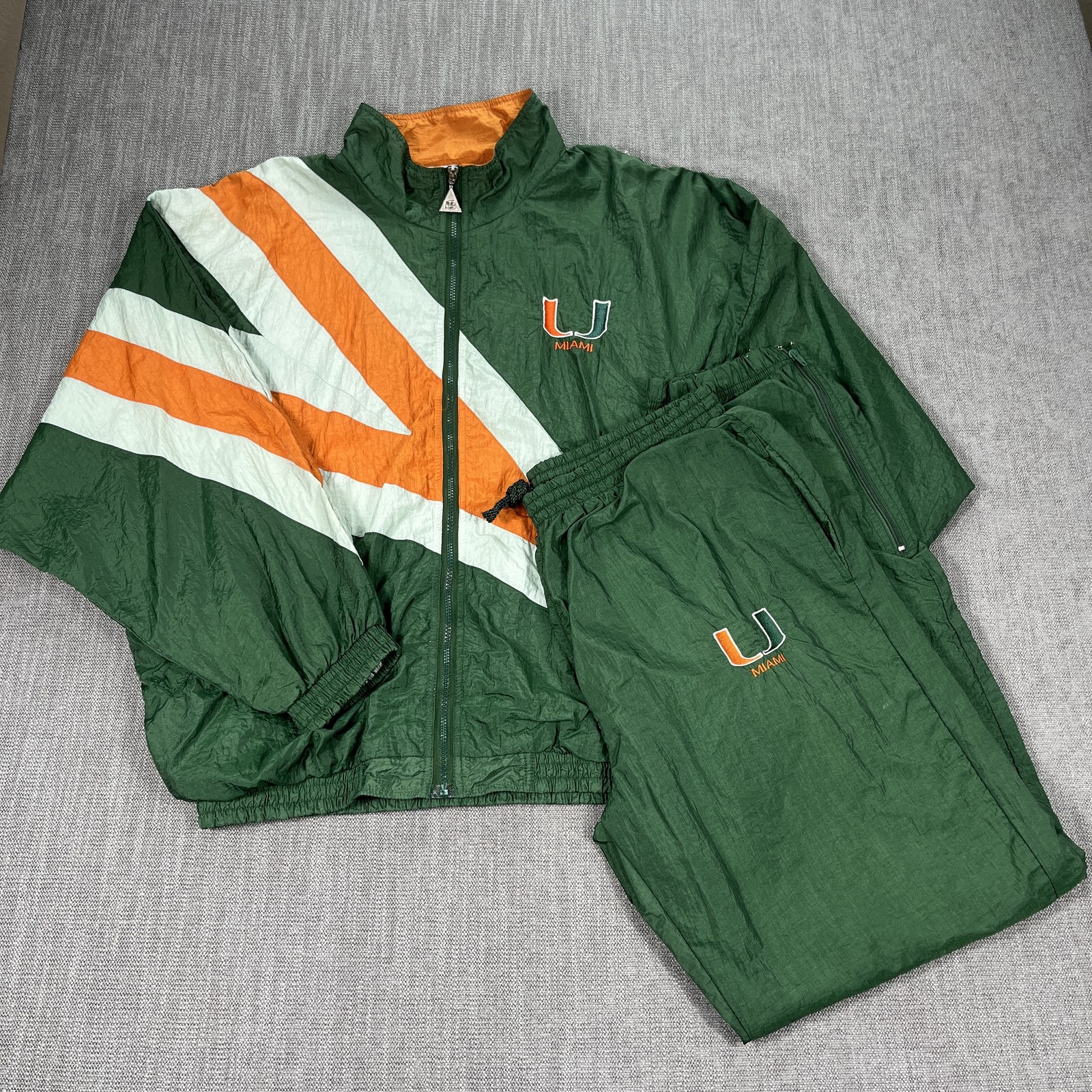 Vintage Miami Hurricanes Tracksuit Mens Large Green NCAA Warmup Suit 2 piece 90s
