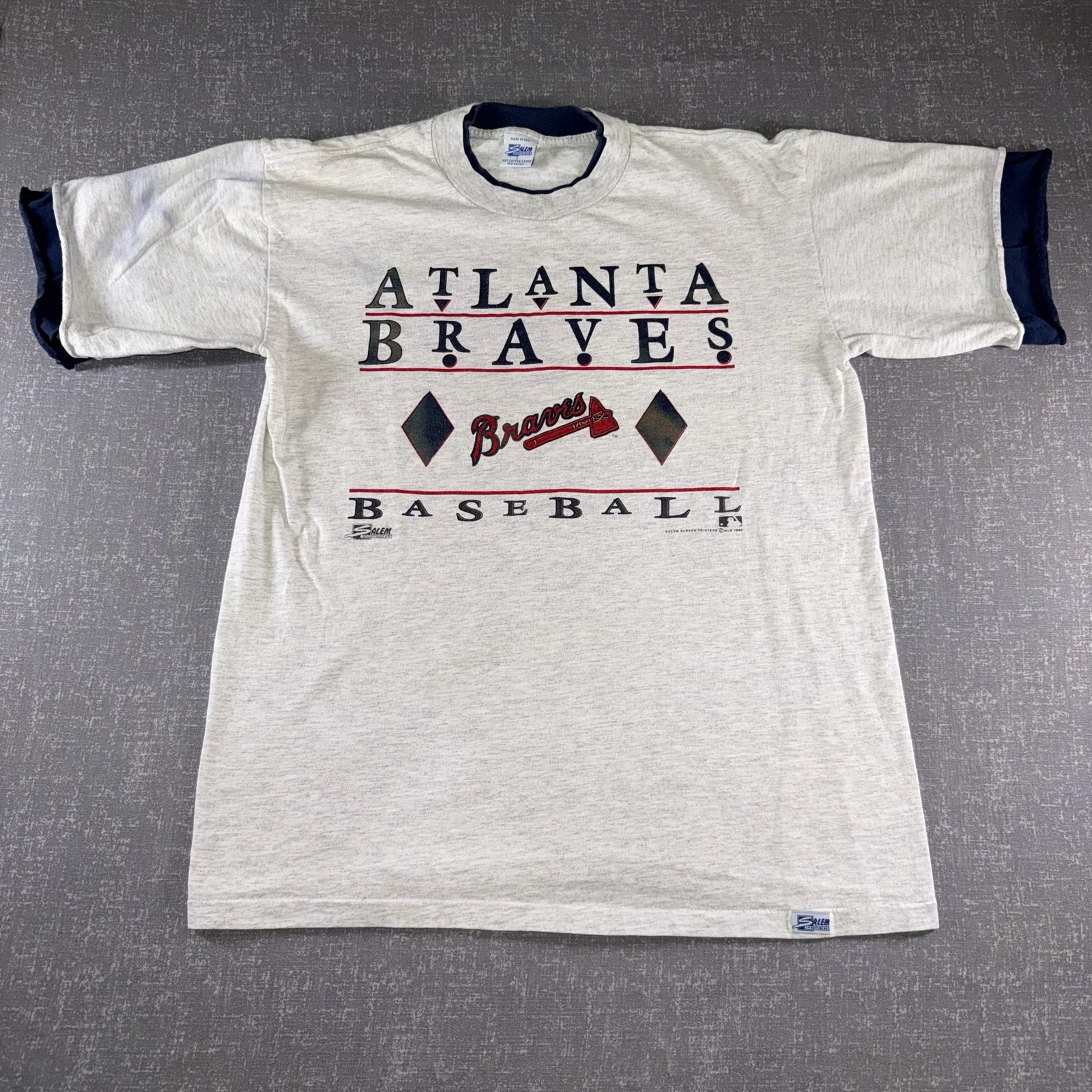 Vintage Atlanta Braves Shirt Mens Large Gray MLB Baseball Salem 90s Tee