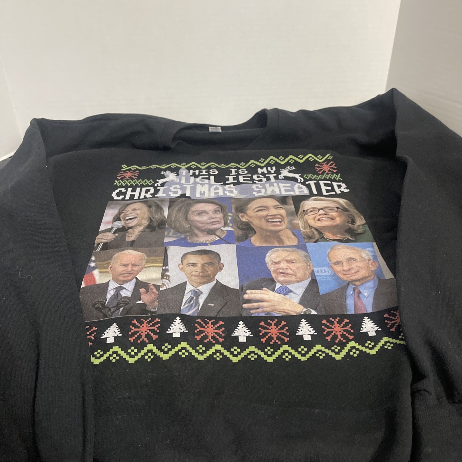 Ugly Xmas Unisex Sweat Shirt Biden Obama Hillary Nancy And The Bunch Large