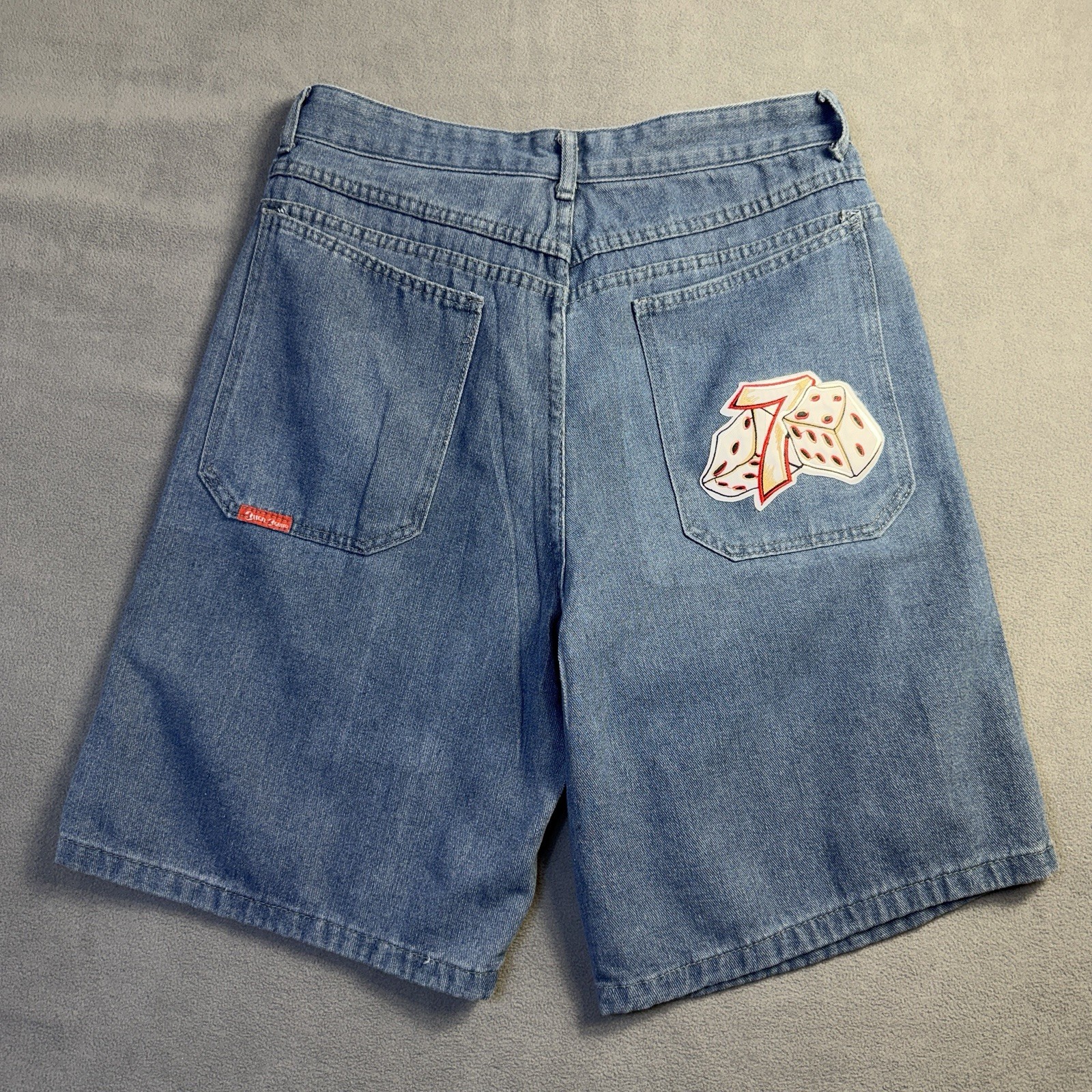 Faux JNCO Jeans Shorts Men\'s Large Blue Denim Skater Y2K Embroidered Dice 7 Faux JNCO Jeans Shorts Men\'s Large Blue Denim Skater Y2K Embroidered Dice 7