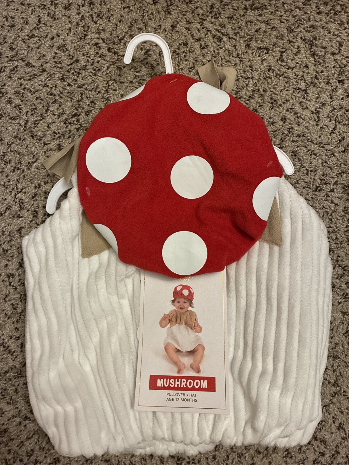 NWT Modern Baby Mushroom Pullover Outfit Hat Baby sz 12 mo Costume Cream & Red NWT Modern Baby Mushroom Pullover Outfit Hat Baby sz 12 mo Costume Cream & Red