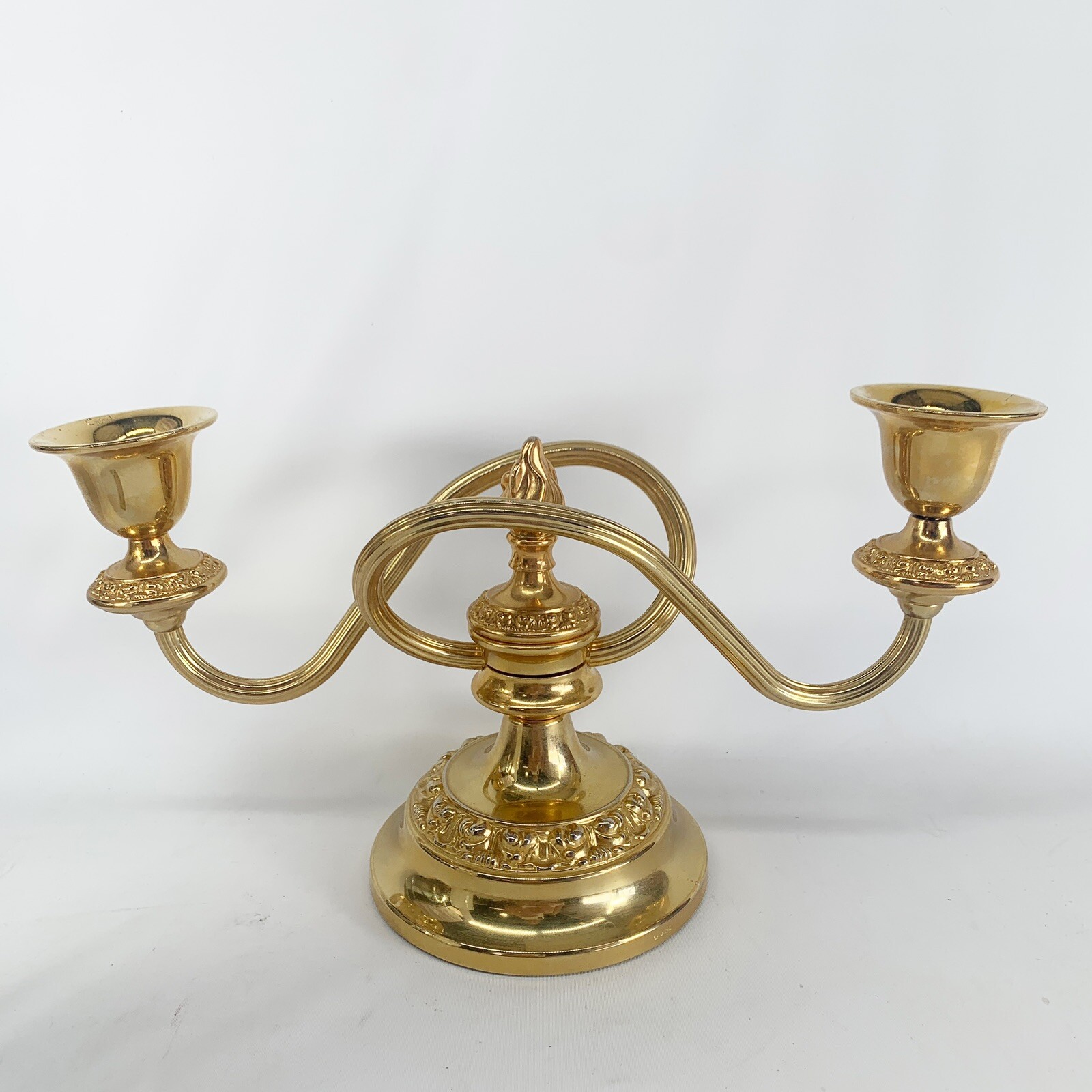 Candelabra 2 Arm Metal Candle Holder with Swirl Design Gold Tone Candelabra 2 Arm Metal Candle Holder with Swirl Design Gold Tone