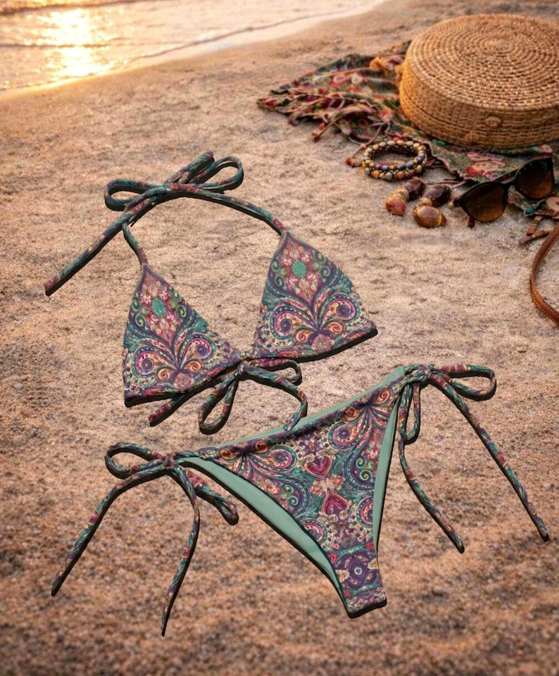 Recycled Kaleidoscope Kiss String Bikini Swimwear Beach