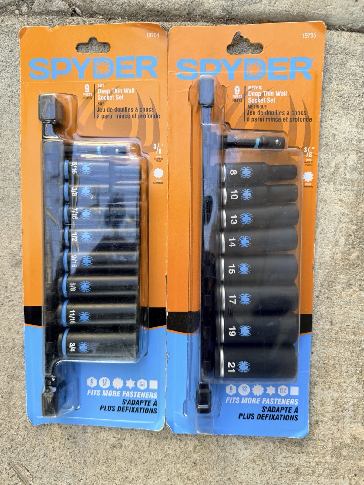 Spyder 9PC SAE And MM Deep Thin Wall Spline Socket Set 3/8 Drive 19704 19705