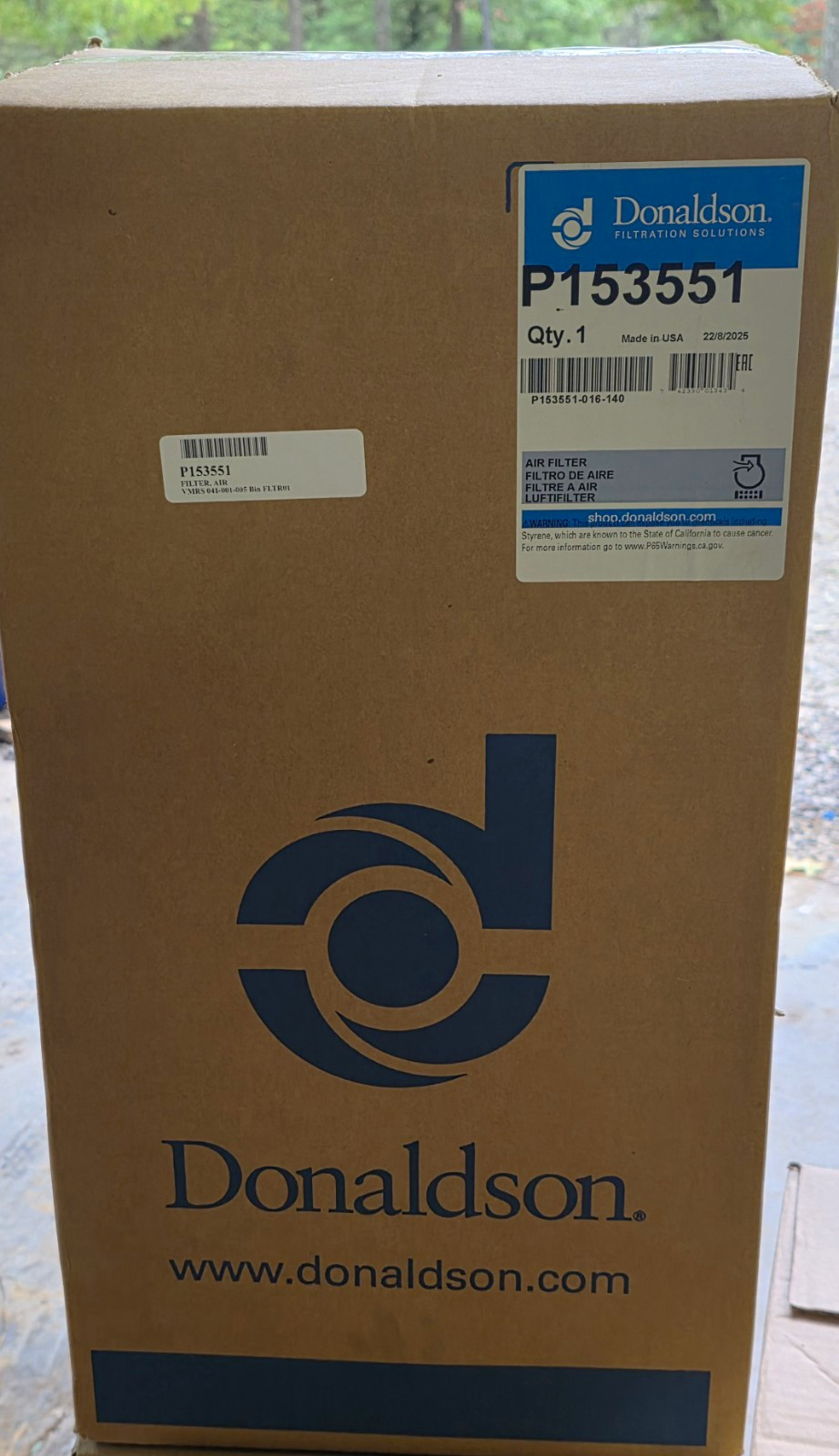 Brand New Donaldson Air Filter Part Number P153551 Brand New Donaldson Air Filter Part Number P153551