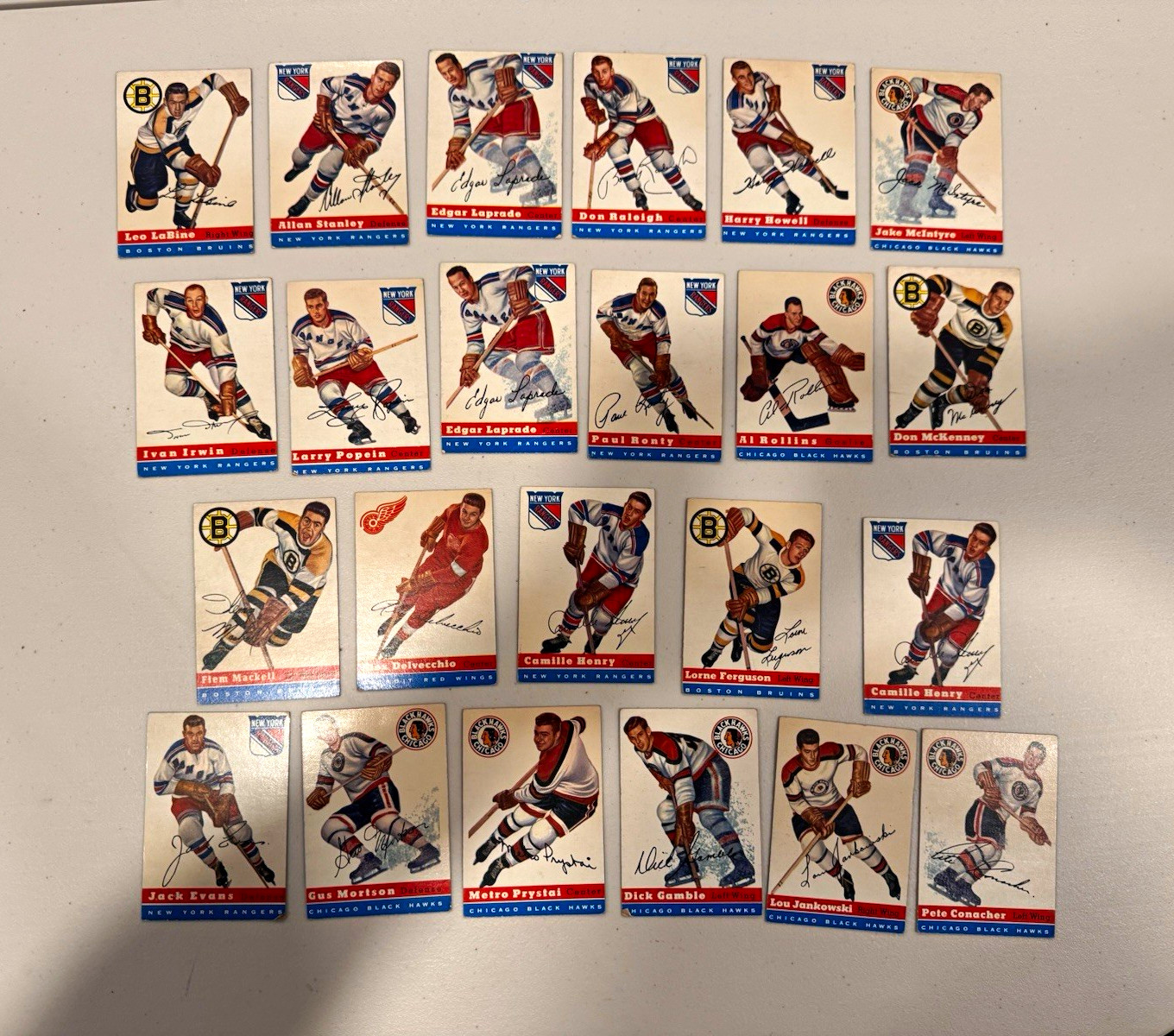 1954-55 Topps Hockey 23 Card Vintage Lot Delvecchio Howell Gamble Rangers Bruins 1954-55 Topps Hockey 23 Card Vintage Lot Delvecchio Howell Gamble Rangers Bruins