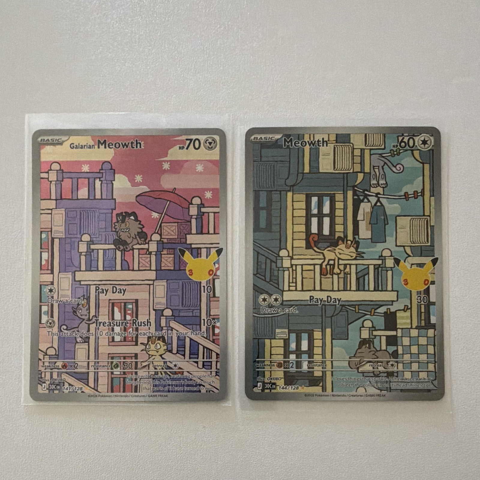 Pokemon TCG 151 Meowth 144/128 & Galarian Meowth 141/128 Holo Full Art Lot 2 EN Pokemon TCG 151 Meowth 144/128 & Galarian Meowth 141/128 Holo Full Art Lot 2 EN