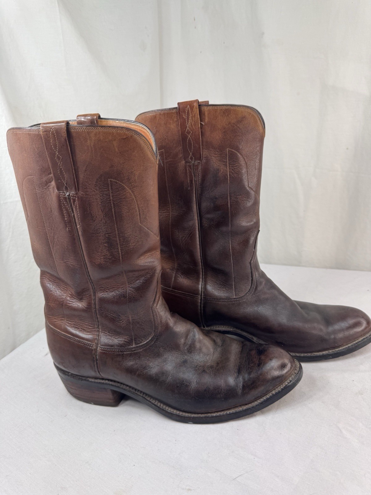 Lucchese Men\'s Boot Size 12 EEE Brown Leather Cowboy Western Shoe VTG USA FrShip