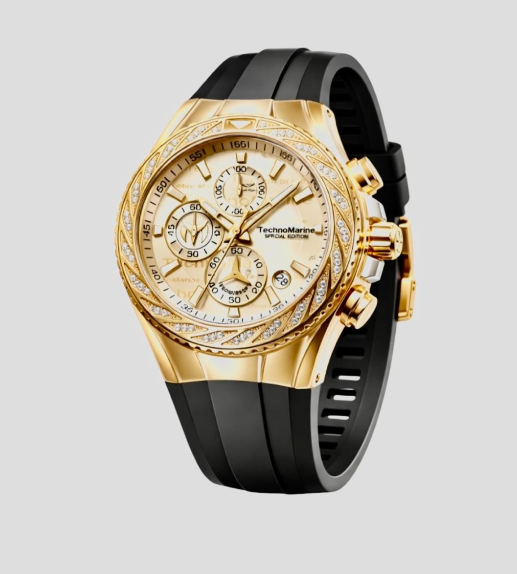 TechnoMarine TM-125012 Special Edition Cruise Glitz Gold Dial Black Strap 44.5mm