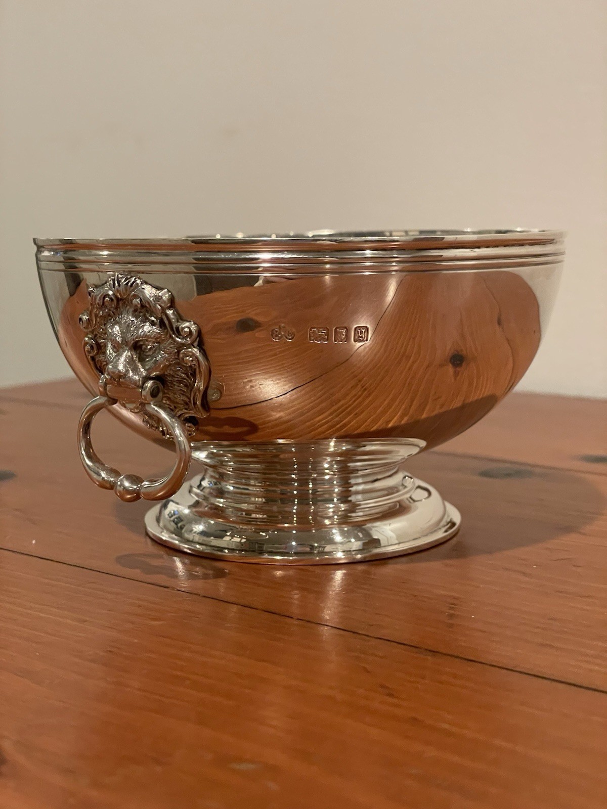 Elkington Sterling Silver Lion Mask Bowl and Spoon English Hallmarks