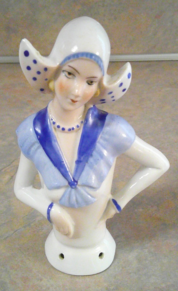 VINTAGE ART DECO DUTCH LADY PIN CUSHION HALF DOLL 4 1/2 VINTAGE ART DECO DUTCH LADY PIN CUSHION HALF DOLL 4 1/2