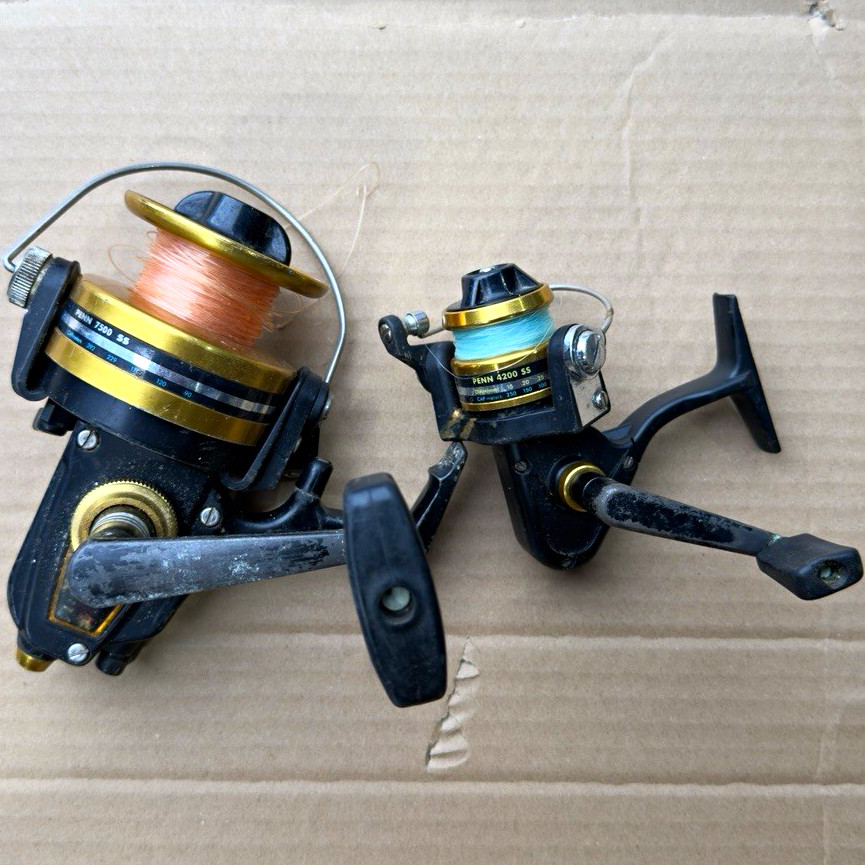 Penn 7500 SS SS Series Spinning Reels Lot 2 Black/Gold Pre-Spooled Penn 7500 SS SS Series Spinning Reels Lot 2 Black/Gold Pre-Spooled