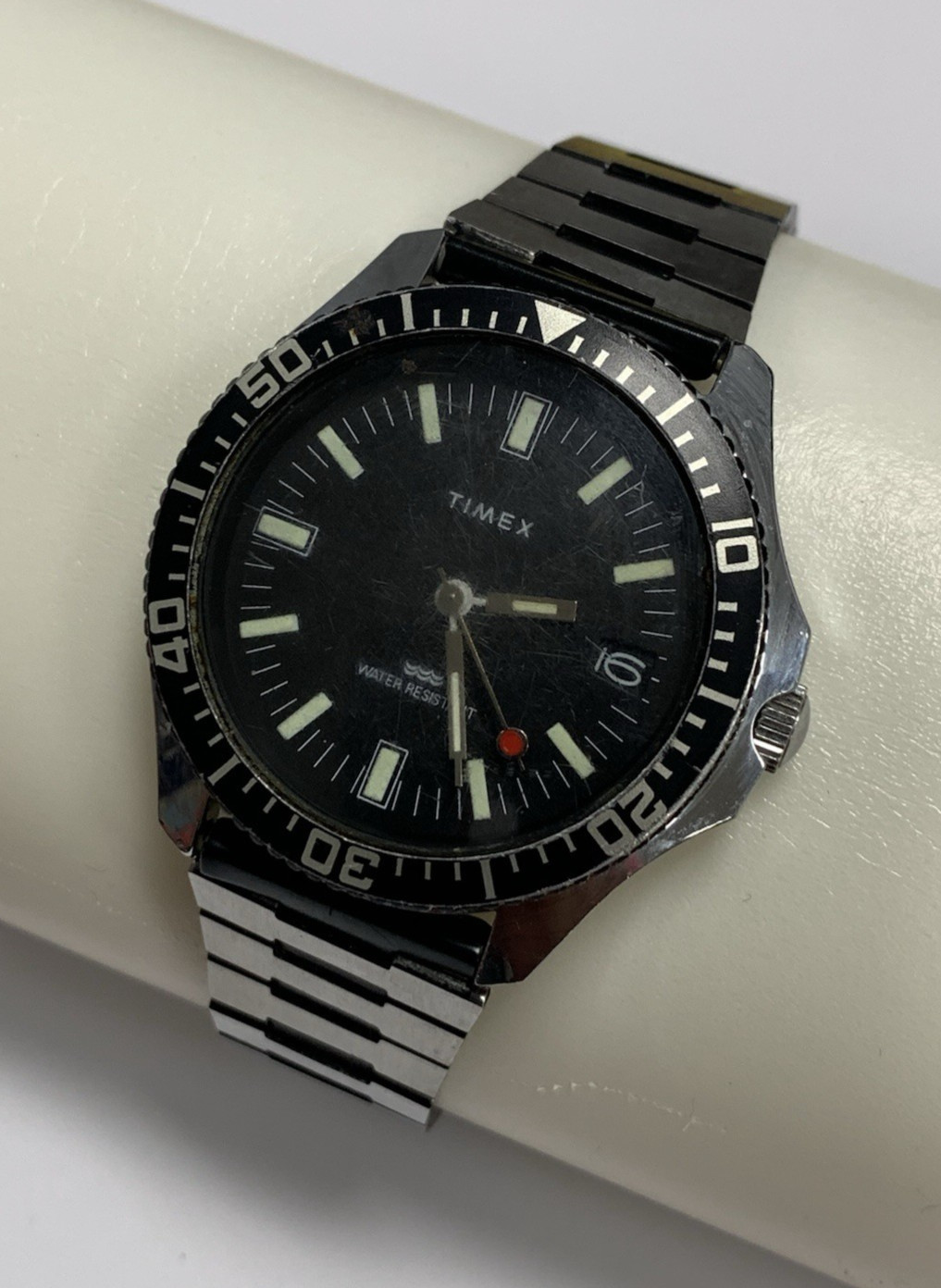 Vintage 1970s Timex Skin Diver Men's Watch Mechanical Black Bezel Lollipop Hand Vintage 1970s Timex Skin Diver Men's Watch Mechanical Black Bezel Lollipop Hand