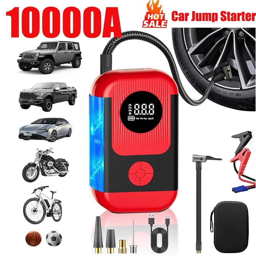 🚗10000A Portable Jump Starter with Air Compressor Car Battery Jumper Starter 🚗10000A Portable Jump Starter with Air Compressor Car Battery Jumper Starter