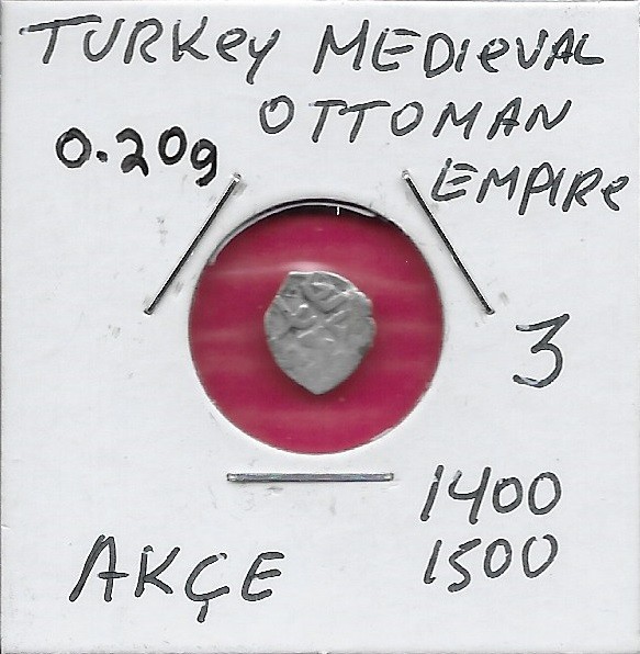 TURKEY MEDIEVAL OTTOMAN EMPIRE 1 AKCE c.1400-1500 CE SULEYMAN II 1687-1691,ARABI TURKEY MEDIEVAL OTTOMAN EMPIRE 1 AKCE c.1400-1500 CE SULEYMAN II 1687-1691,ARABI